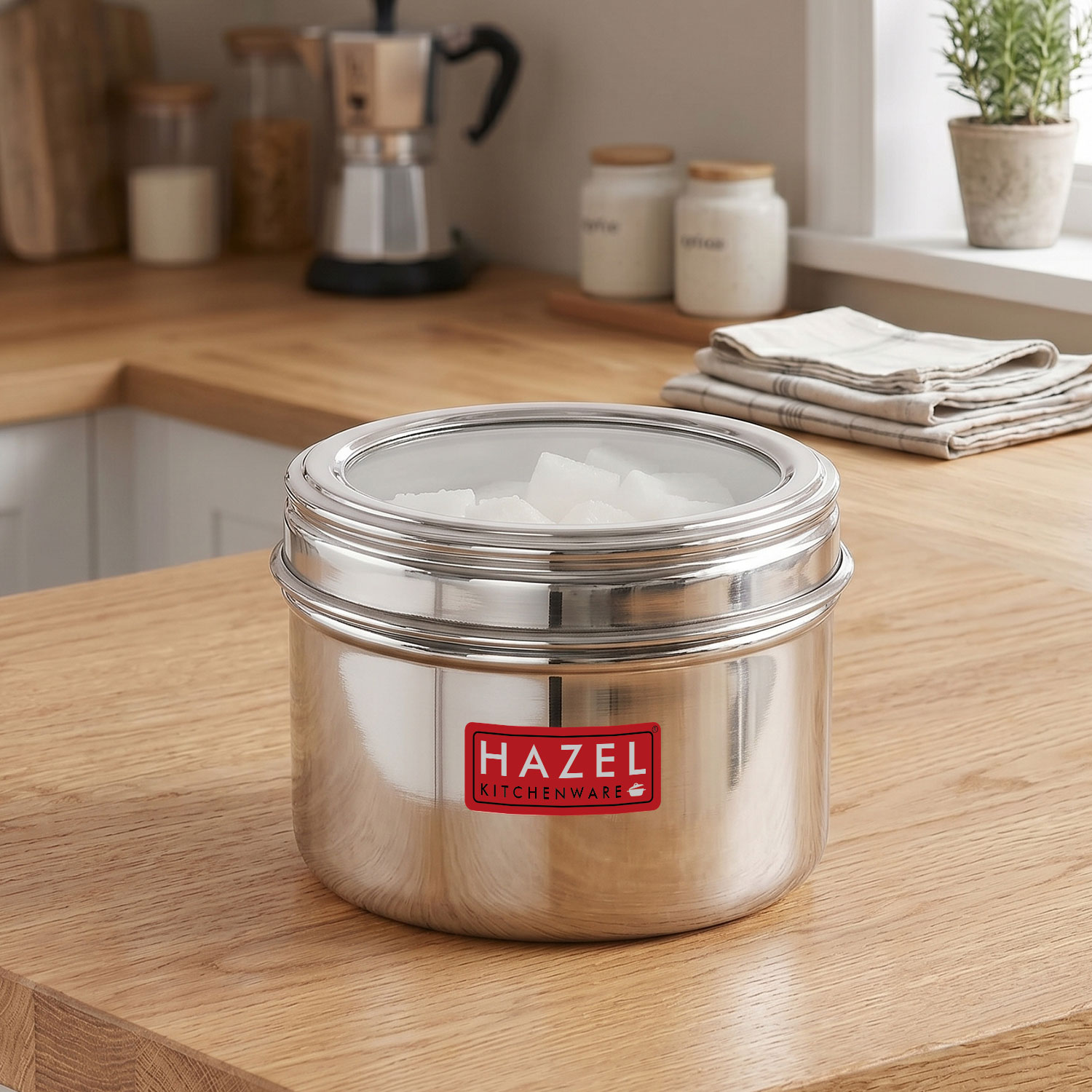 HAZEL Masala Box for Kitchen with Airtight Lid | Stainless Steel Top See Through Storage Containers for Kitchen Air tight, 500 ML