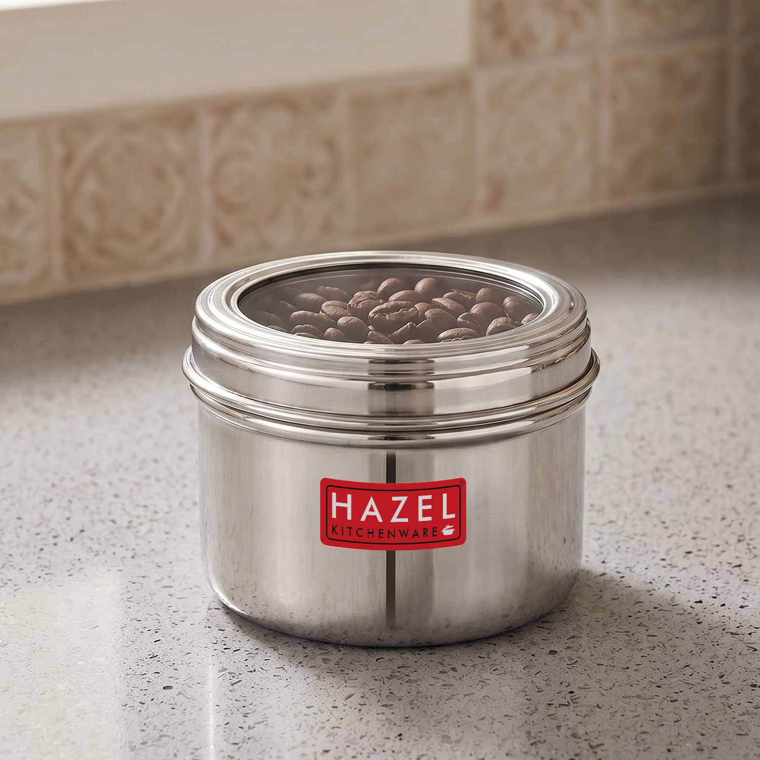 HAZEL Masala Box for Kitchen with Airtight Lid | Stainless Steel Top See Through Storage Containers for Kitchen Air tight, 500 ML