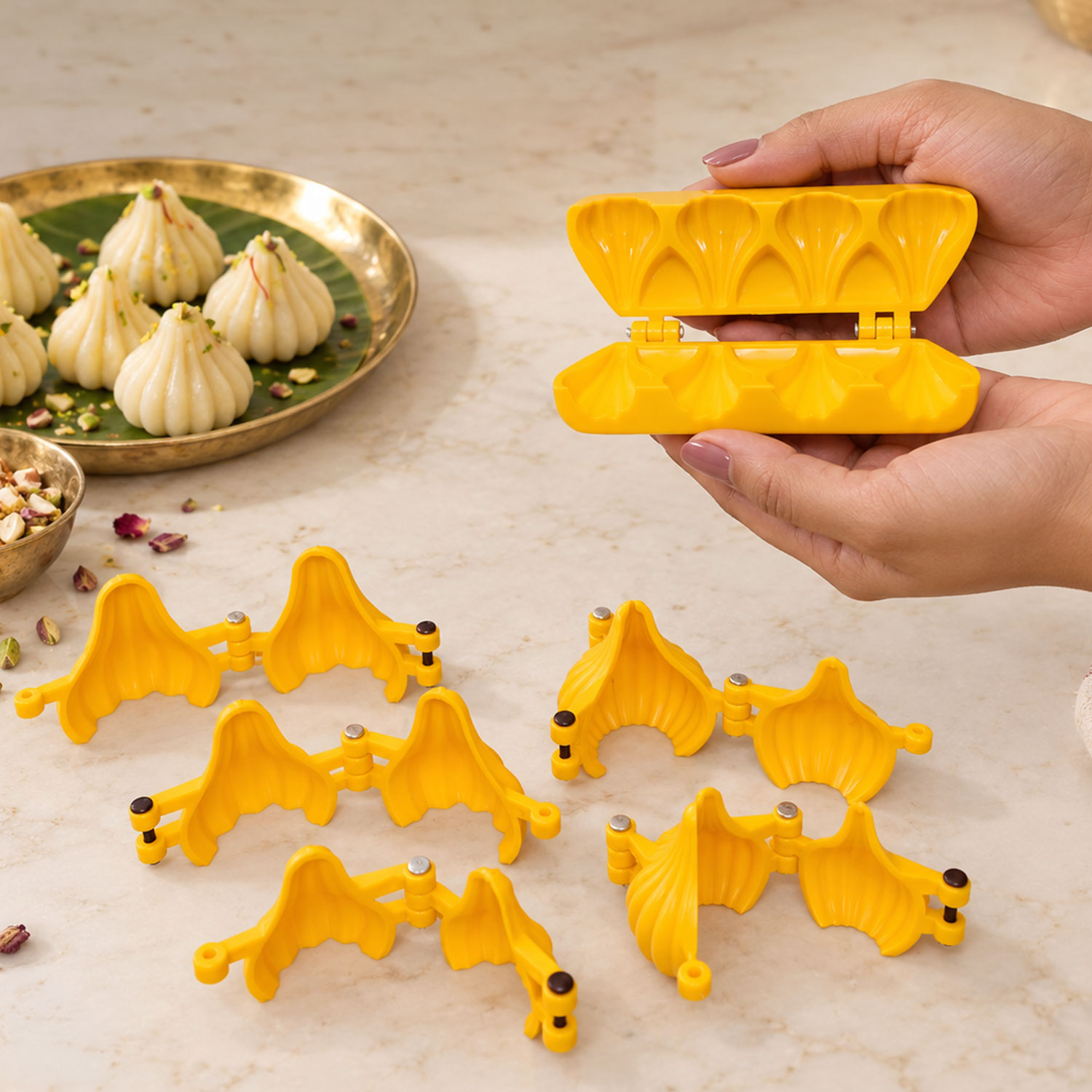 DS Plastic Modak Mould Sancha Sacha Patti Strip and 5 Different Size Modak Moulds For Chocolate and Mithai