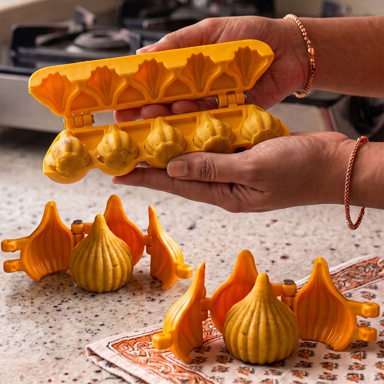 DS Ganpati Modak Sweet Mithai Chocolate Sancha Mould Combo with Strip Mould, Plastic