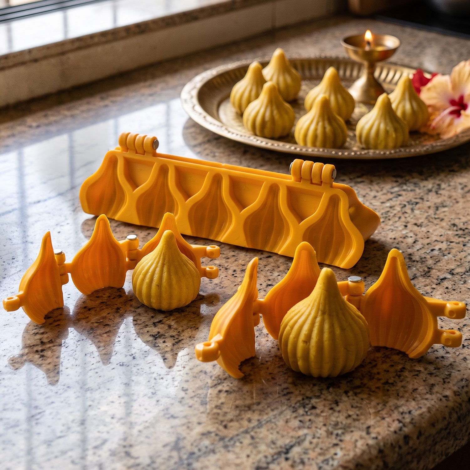 DS Ganpati Modak Sweet Mithai Chocolate Sancha Mould Combo with Strip Mould, Plastic