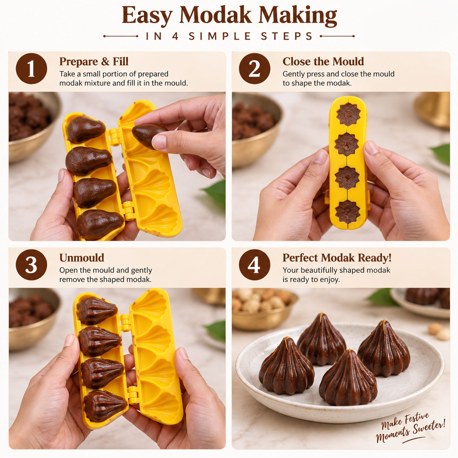 DS Ganpati Modak Sweet Mithai Chocolate Sancha Mould Combo with Strip Mould, Plastic