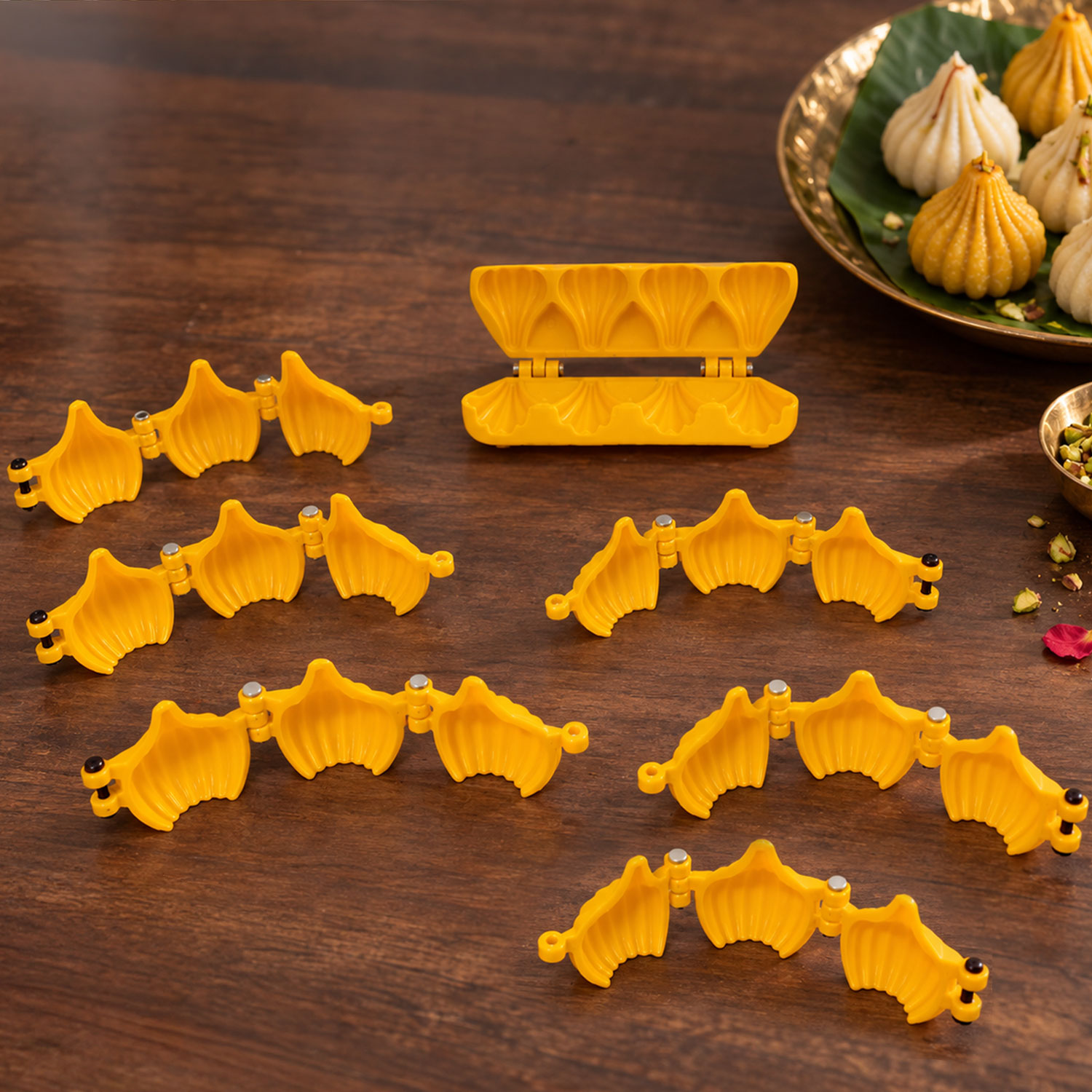 DS Plastic 6 Pcs Modak Sweet Mithai Chocolate Mould Sancha Sacha with Strip Mould Combo, Set of 7