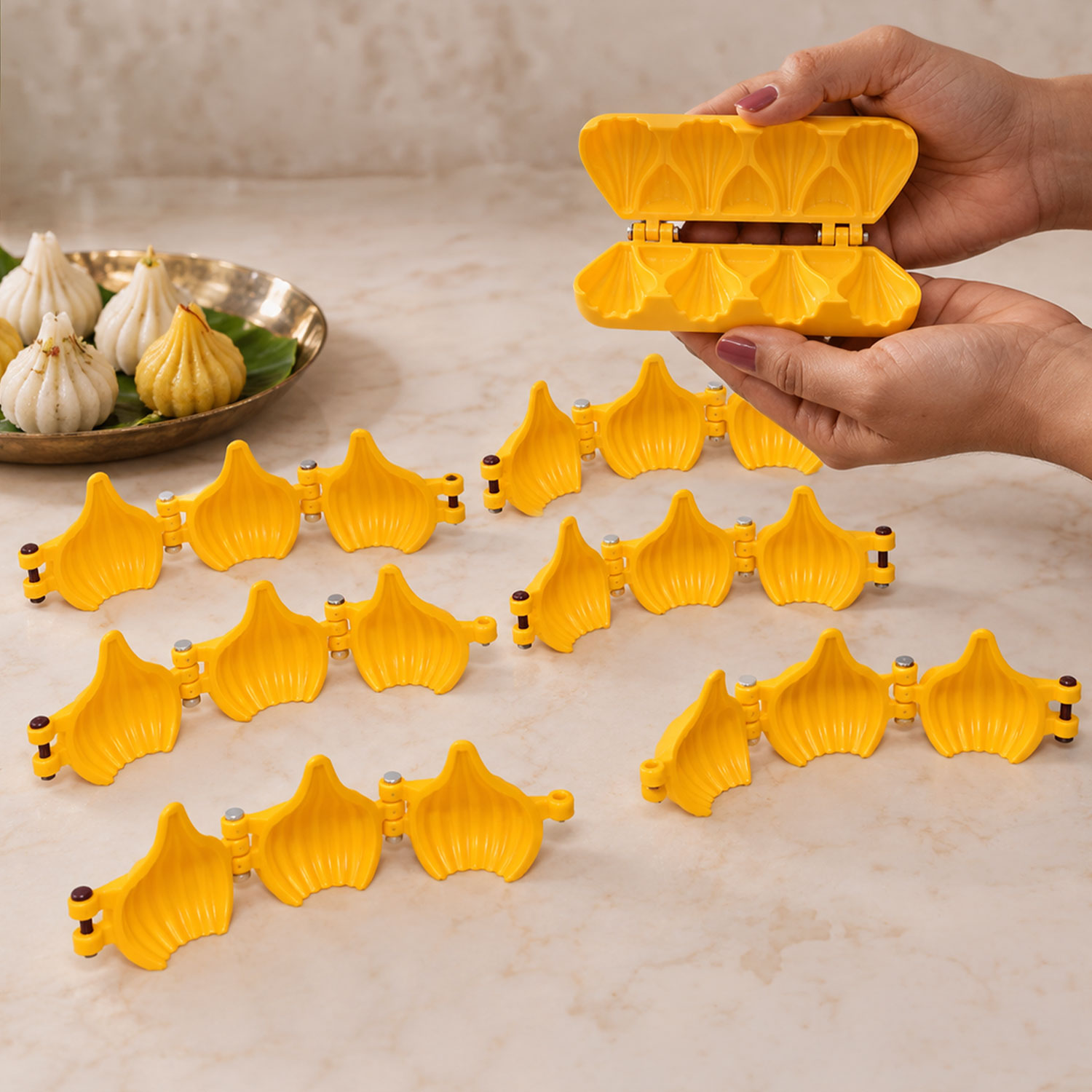 DS Plastic 6 Pcs Modak Sweet Mithai Chocolate Mould Sancha Sacha with Strip Mould Combo, Set of 7