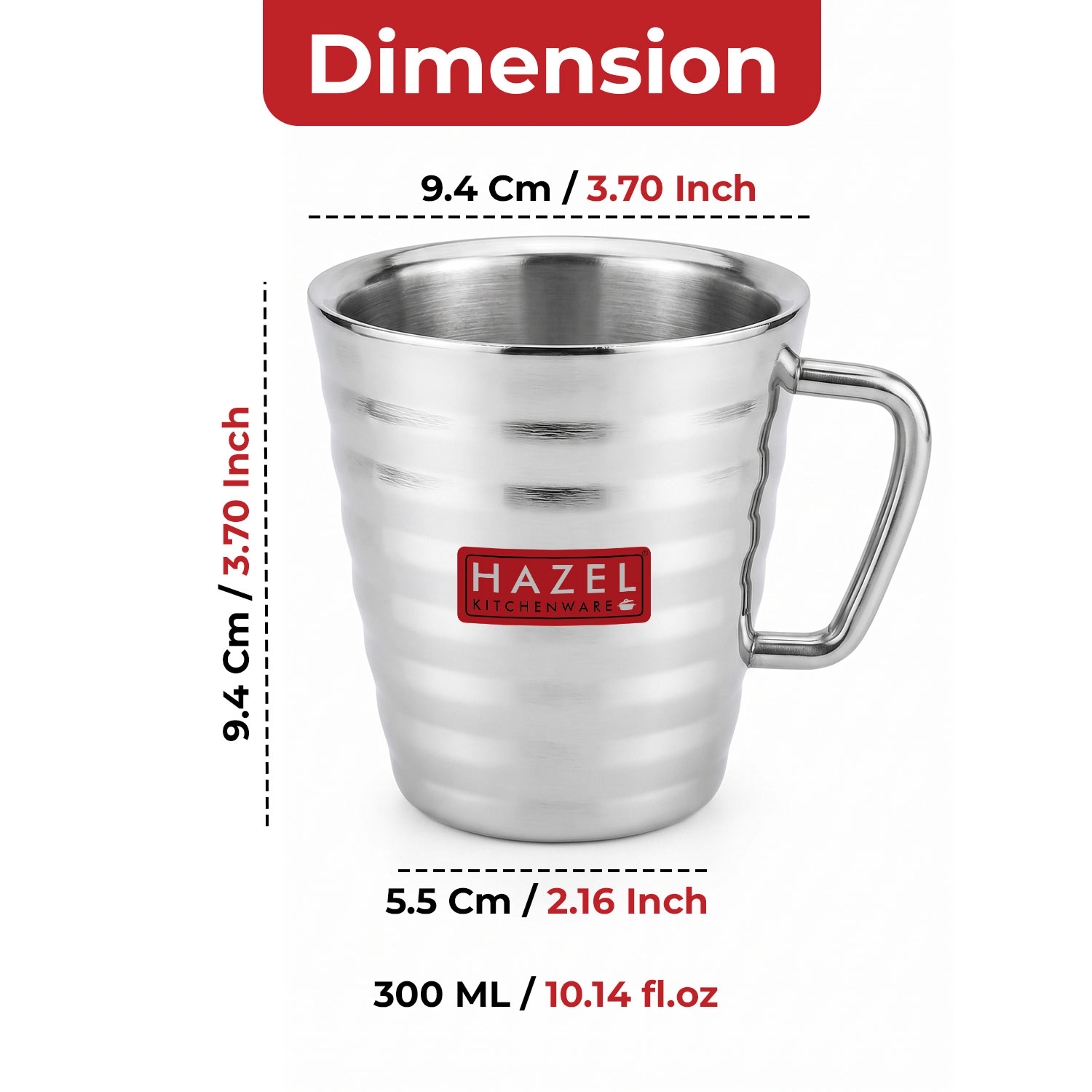 HAZEL Stainless Steel Green Tea Coffee Big Classic Mug, 1 Pc, 300 ml