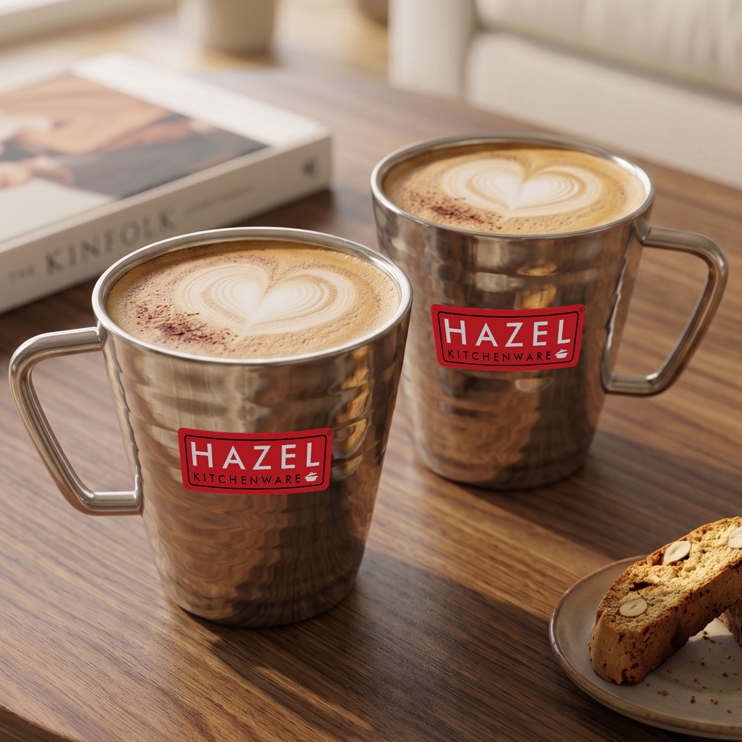 HAZEL Stainless Steel Green Tea Coffee Big Classic Mug, Set of 2, 300 ml (Each)