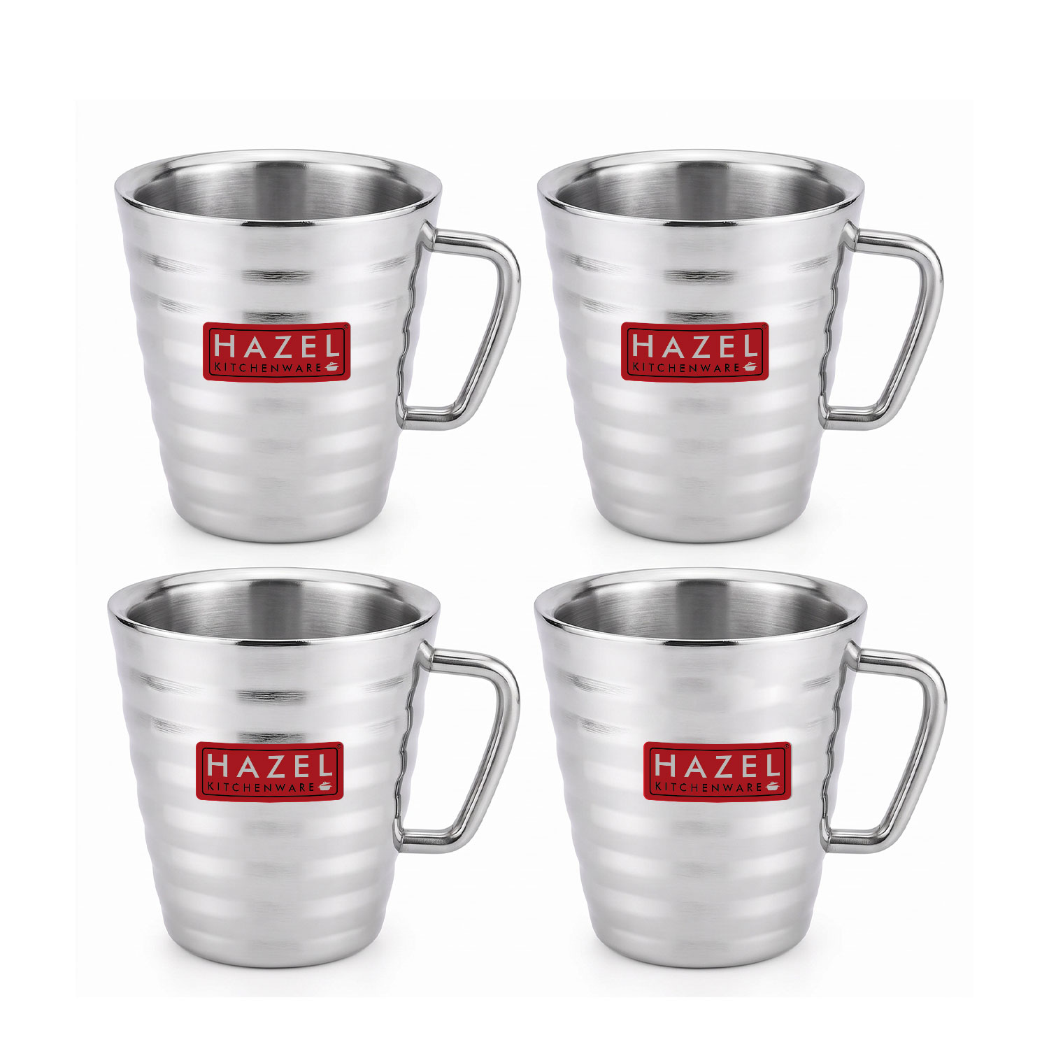 HAZEL Stainless Steel Green Tea Coffee Big Classic Mug, Set of 4, 300 ml (Each)