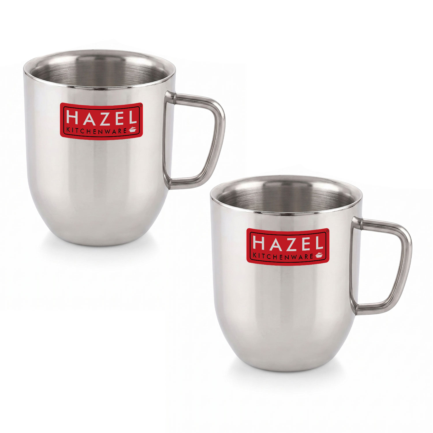 HAZEL Stainless Steel Green Tea Coffee Big Cute Plain Mug, Set of 2, 300 ml (Each)