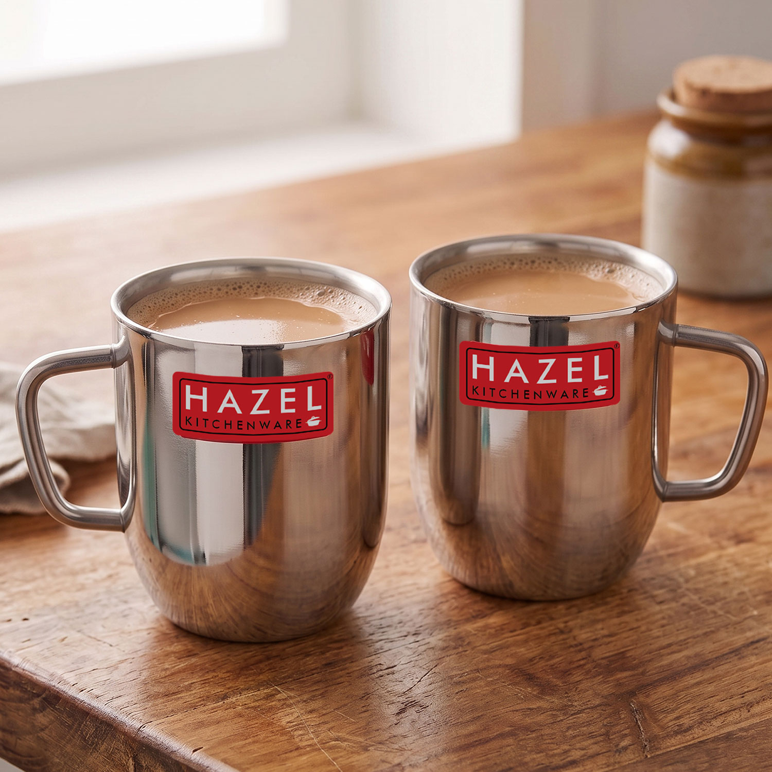 HAZEL Stainless Steel Green Tea Coffee Big Cute Plain Mug, Set of 2, 300 ml (Each)