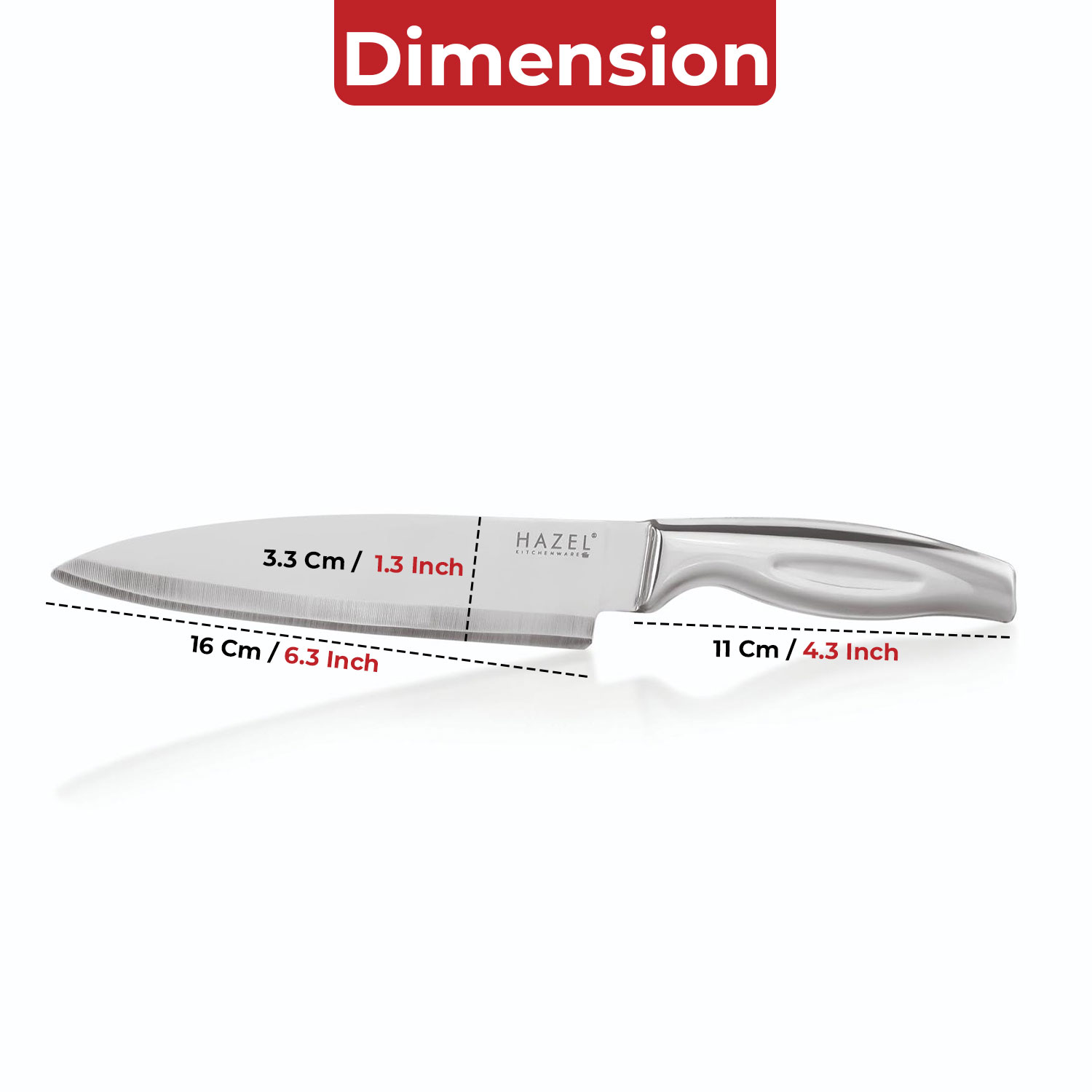 HAZEL Stainless Steel Sharp Chef Knife for Kitchen | Big Kitchen Knife with Handle, Silver