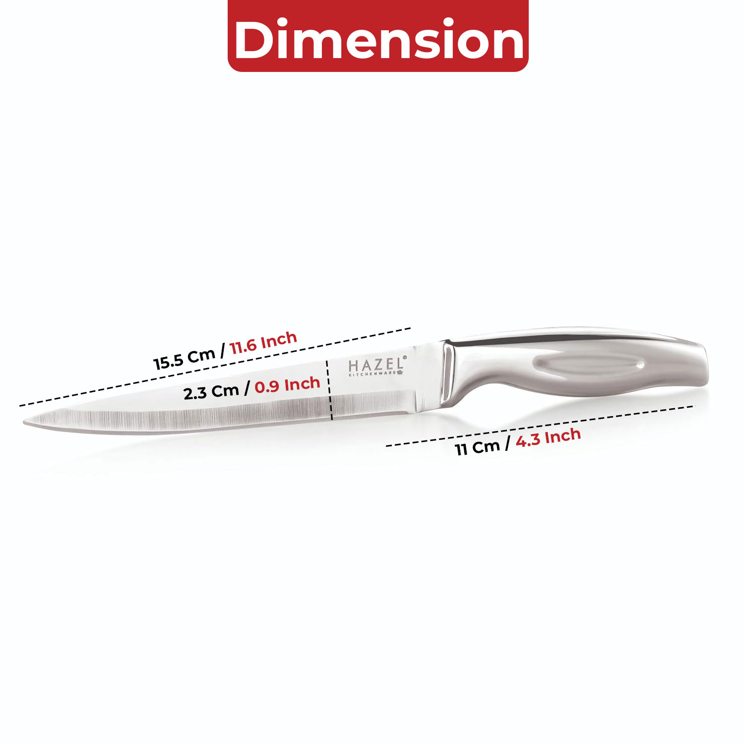 HAZEL Stainless Steel Sharp Paring Knife for Kitchen | Kitchen Knife with Handle, Silver