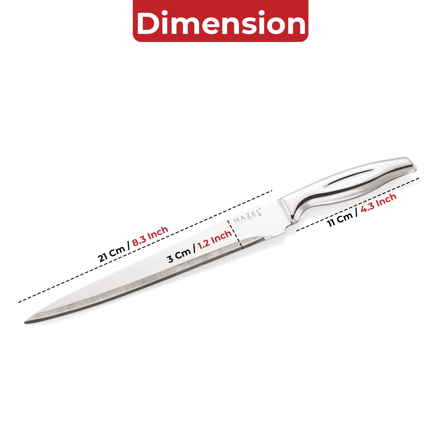 HAZEL Stainless Steel Sharp Carving Knife for Kitchen | Kitchen Knife with Handle, Silver