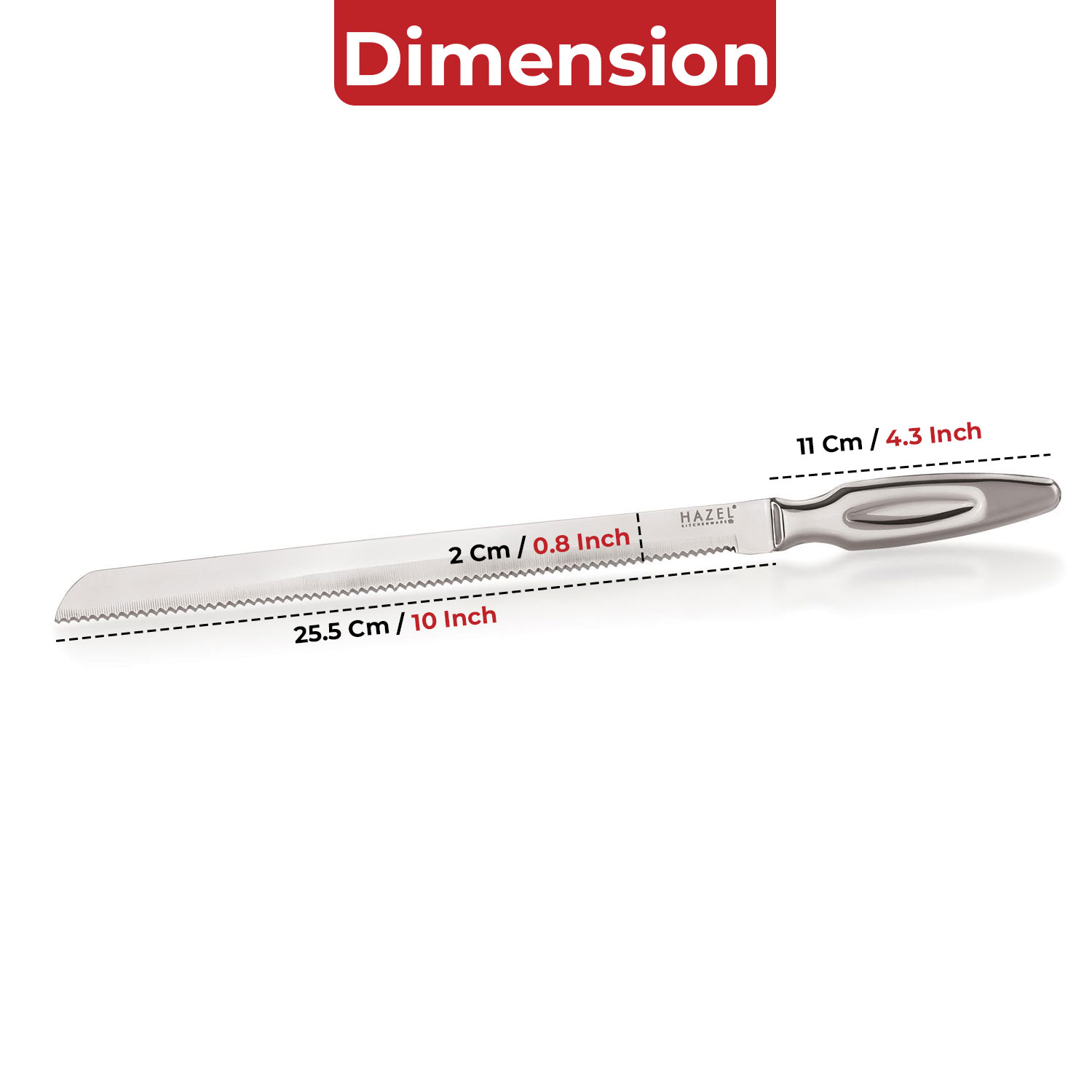 HAZEL Stainless Steel Bread Knife for Cutting | Serrated Knife for Bread, Silver