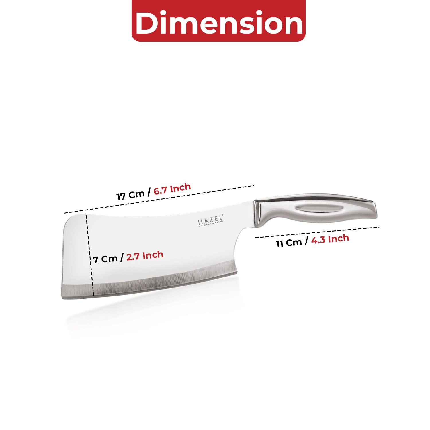 HAZEL Stainless Steel Sharp Chopper Knife for Kitchen with Handle | Big Kitchen Knife, Silver