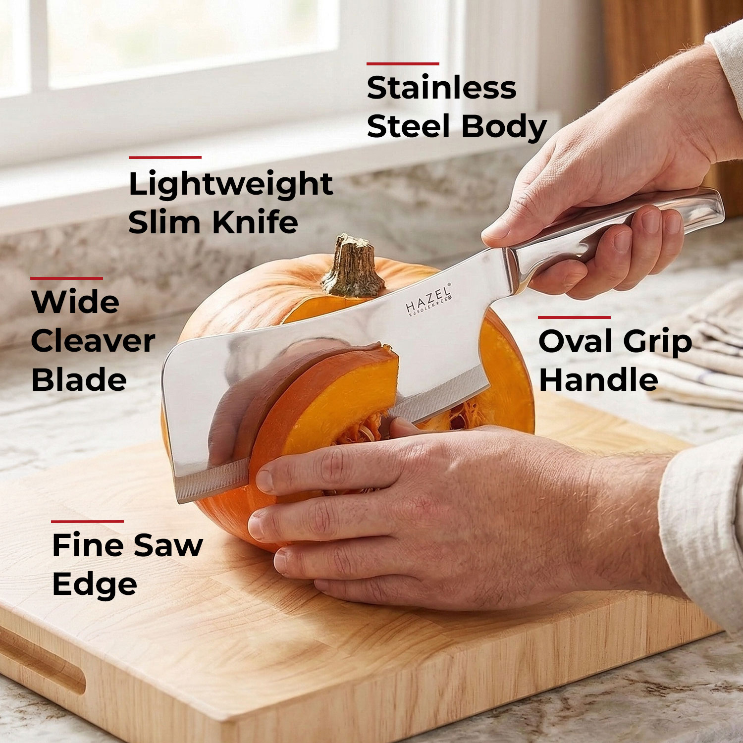 HAZEL Stainless Steel Sharp Chopper Knife for Kitchen with Handle | Big Kitchen Knife, Silver