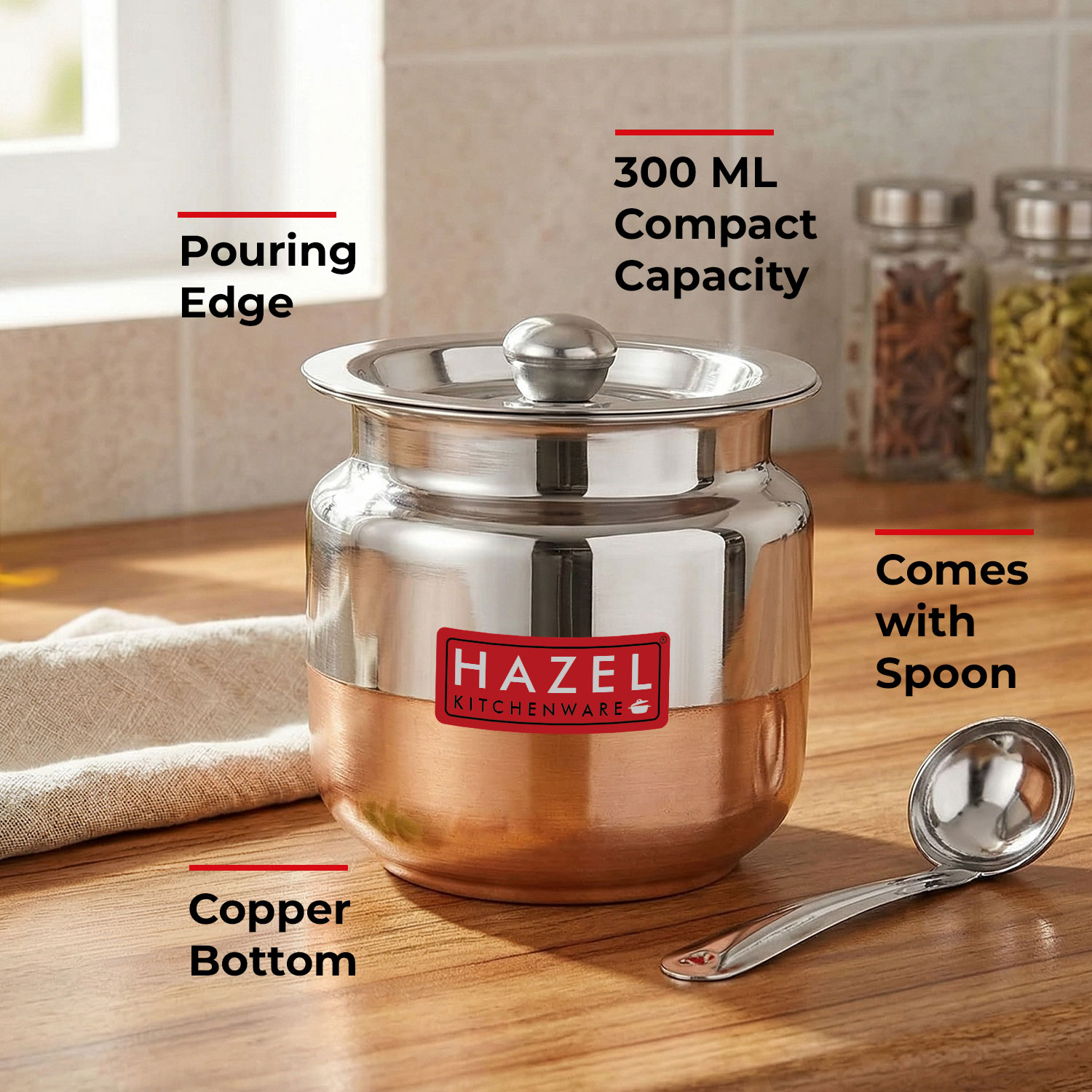 HAZEL Ghee Pot Copper bottom Premium - Large - Anarkali S3