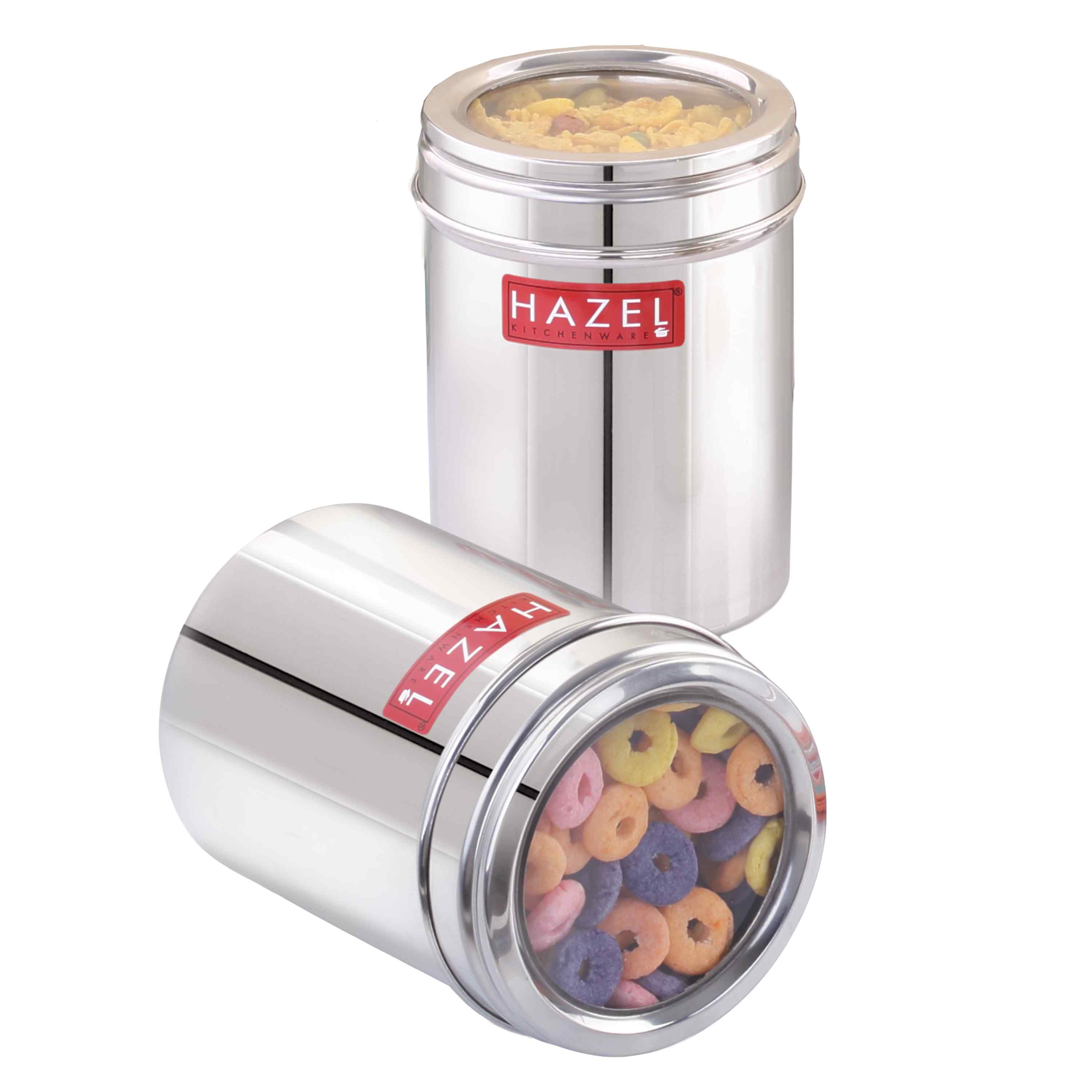 HAZEL Stainless Steel Kitchen Container with Transparent Lid | Top See Through Kitchen Container Set with Matt Finish | Multipurpose Container for Kitchen Storage, 800 ML, Set of 2