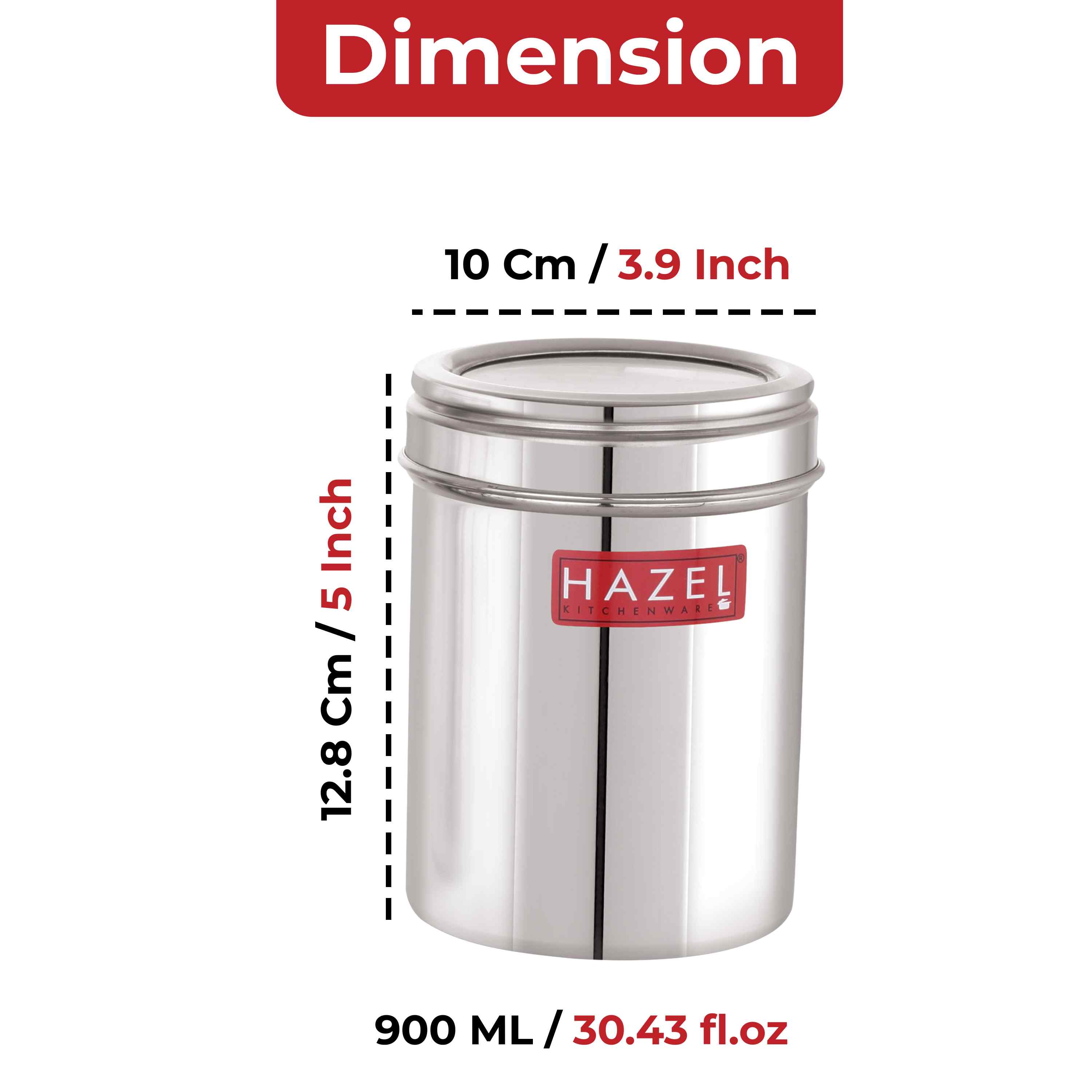 HAZEL Stainless Steel Kitchen Container with Transparent Lid | Top See Through Kitchen Container Set with Matt Finish | Multipurpose Container for Kitchen Storage, 800 ML, Set of 2