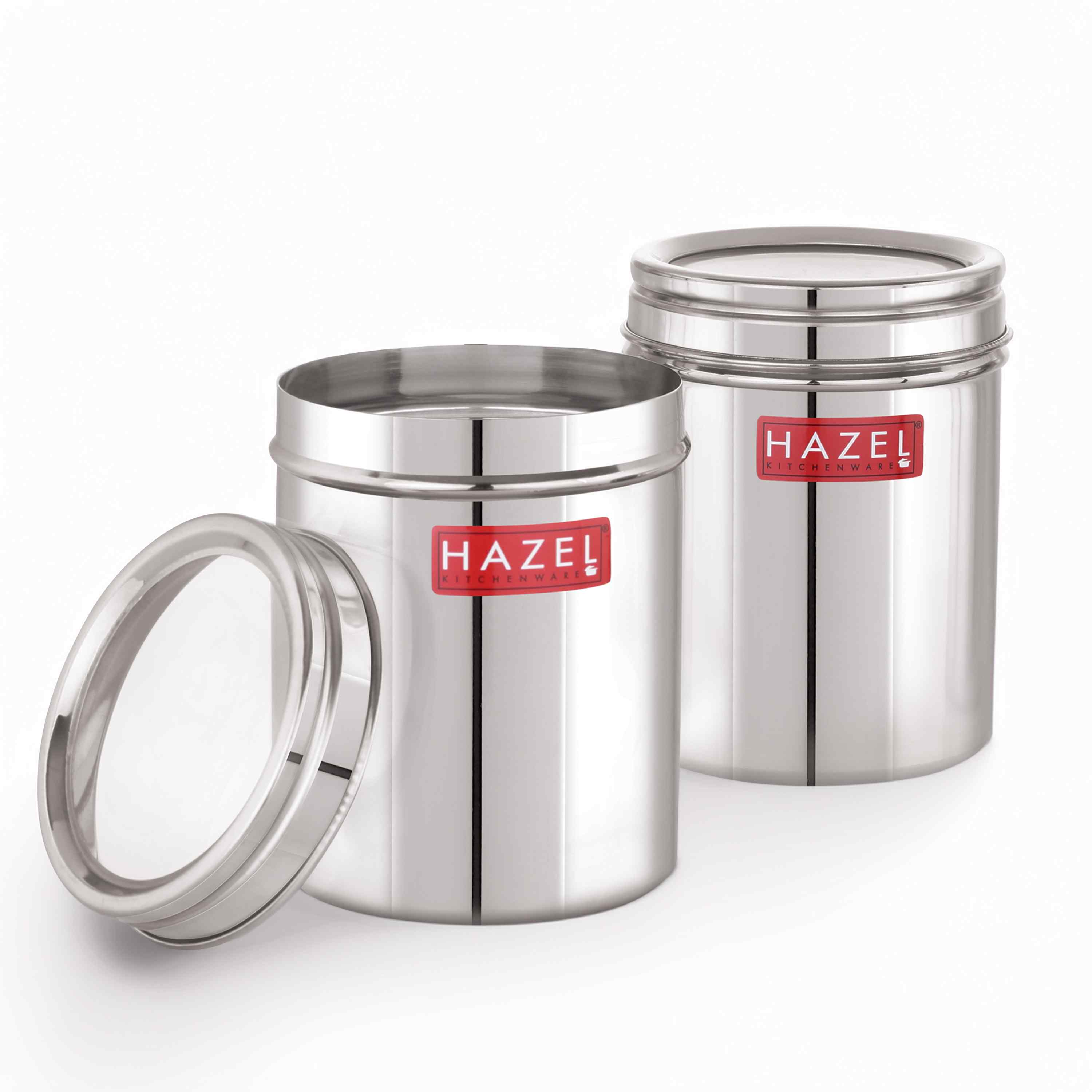 HAZEL Stainless Steel Kitchen Container with Transparent Lid | Top See Through Kitchen Container Set with Matt Finish | Multipurpose Container for Kitchen Storage, 1100 ML, Set of 2