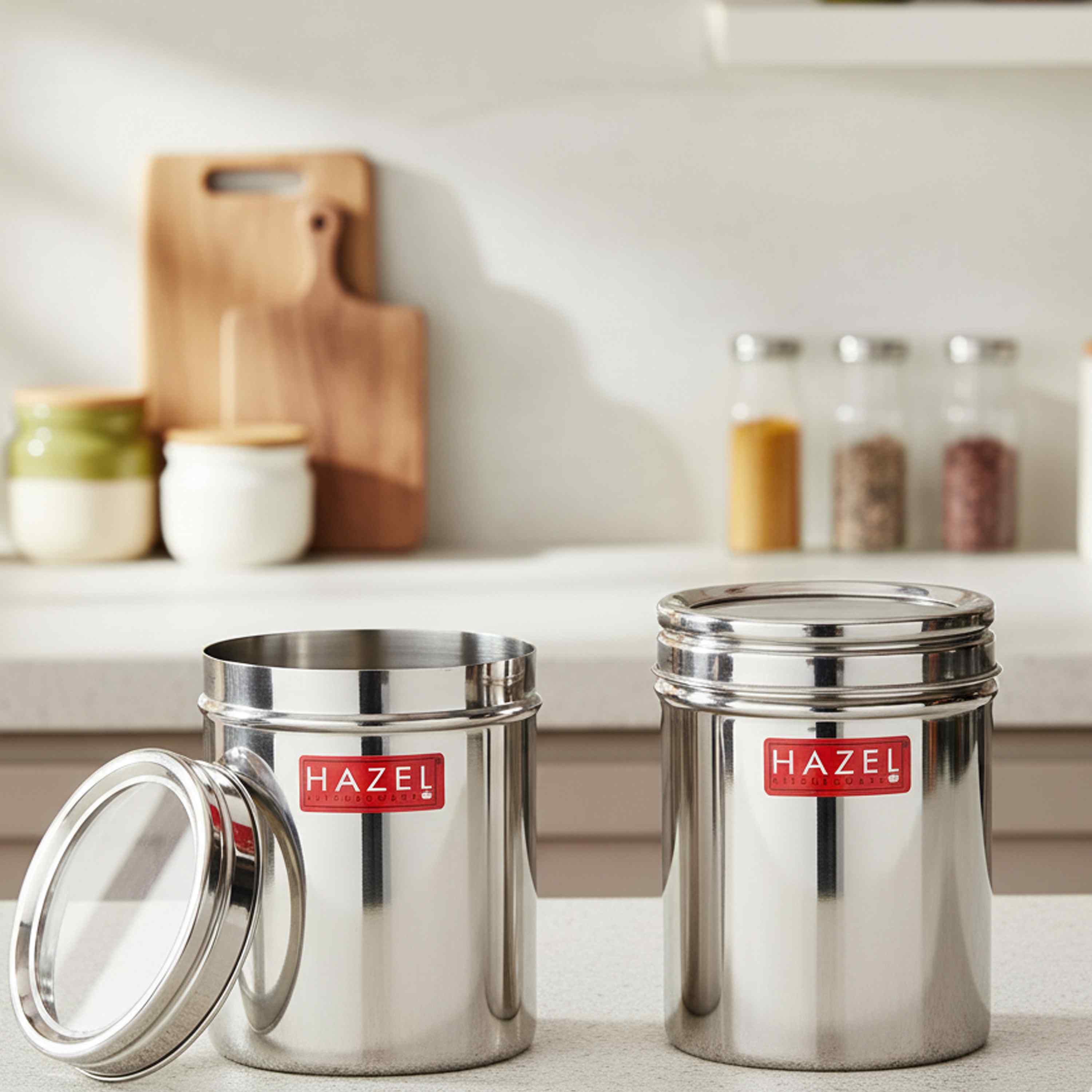 HAZEL Stainless Steel Kitchen Container with Transparent Lid | Top See Through Kitchen Container Set with Matt Finish | Multipurpose Container for Kitchen Storage, 1100 ML, Set of 2