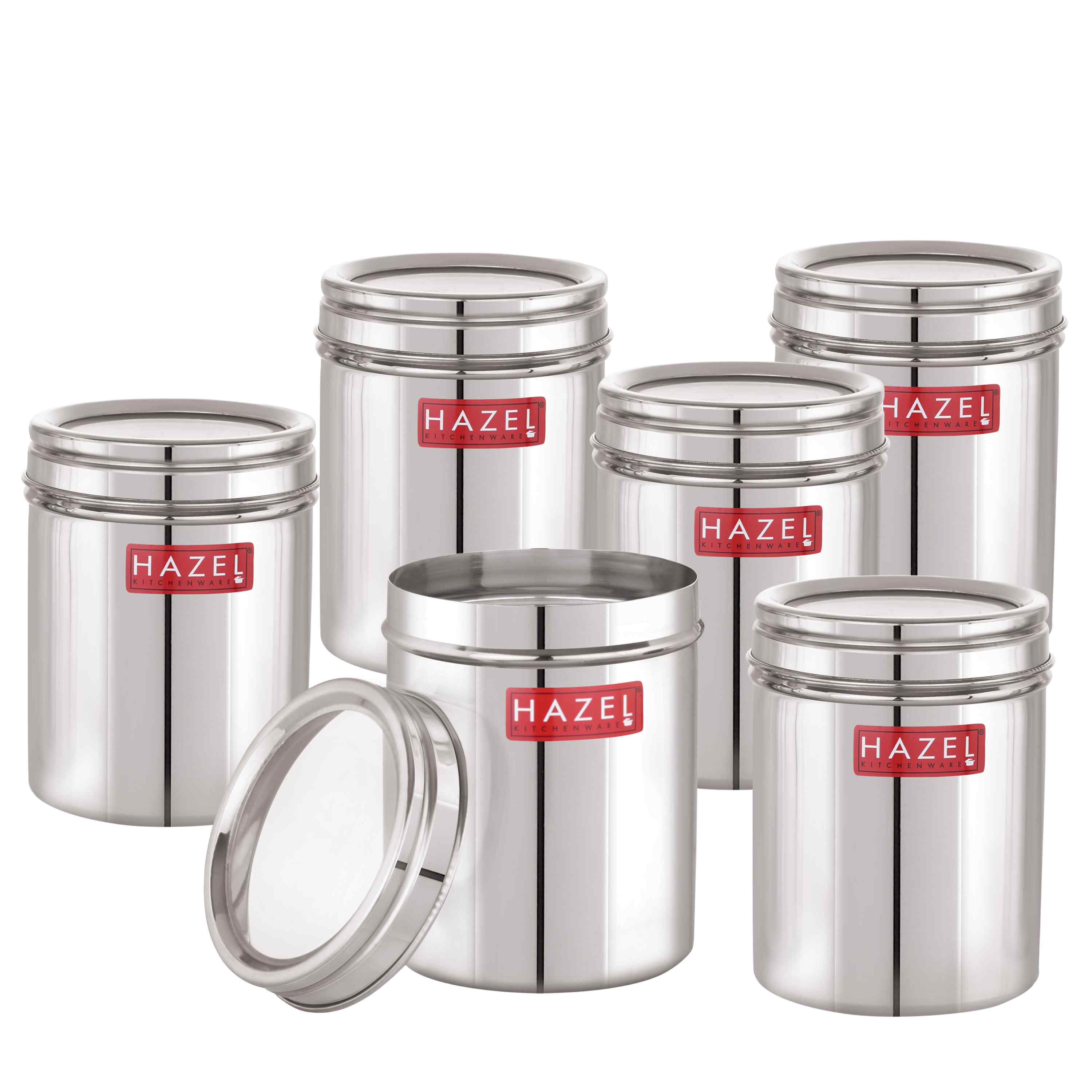 HAZEL Stainless Steel Kitchen Container with Transparent Lid | Top See Through Kitchen Container Set with Matt Finish | Multipurpose Container for Kitchen Storage, 1100 ML, Set of 6