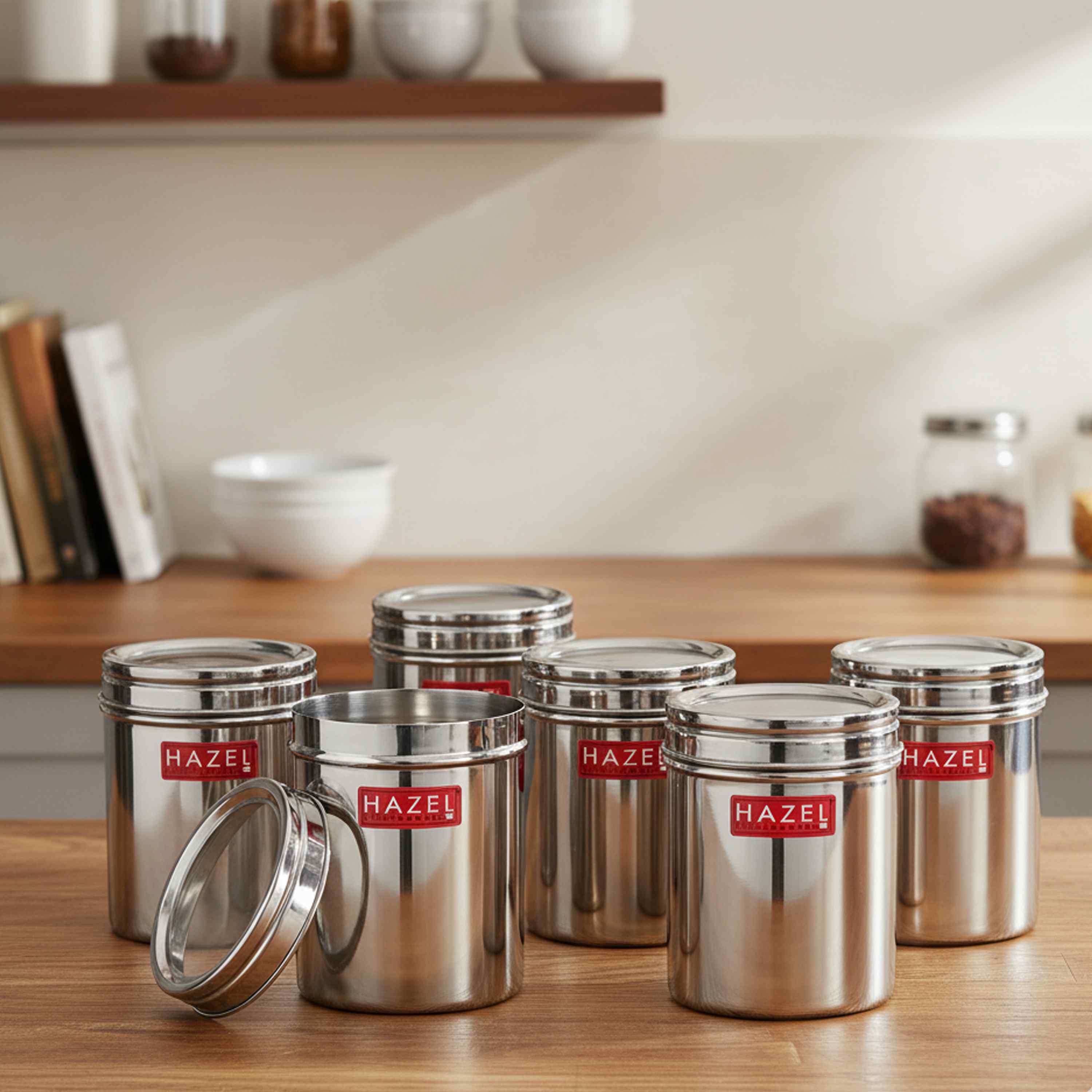 HAZEL Stainless Steel Kitchen Container with Transparent Lid | Top See Through Kitchen Container Set with Matt Finish | Multipurpose Container for Kitchen Storage, 1100 ML, Set of 6