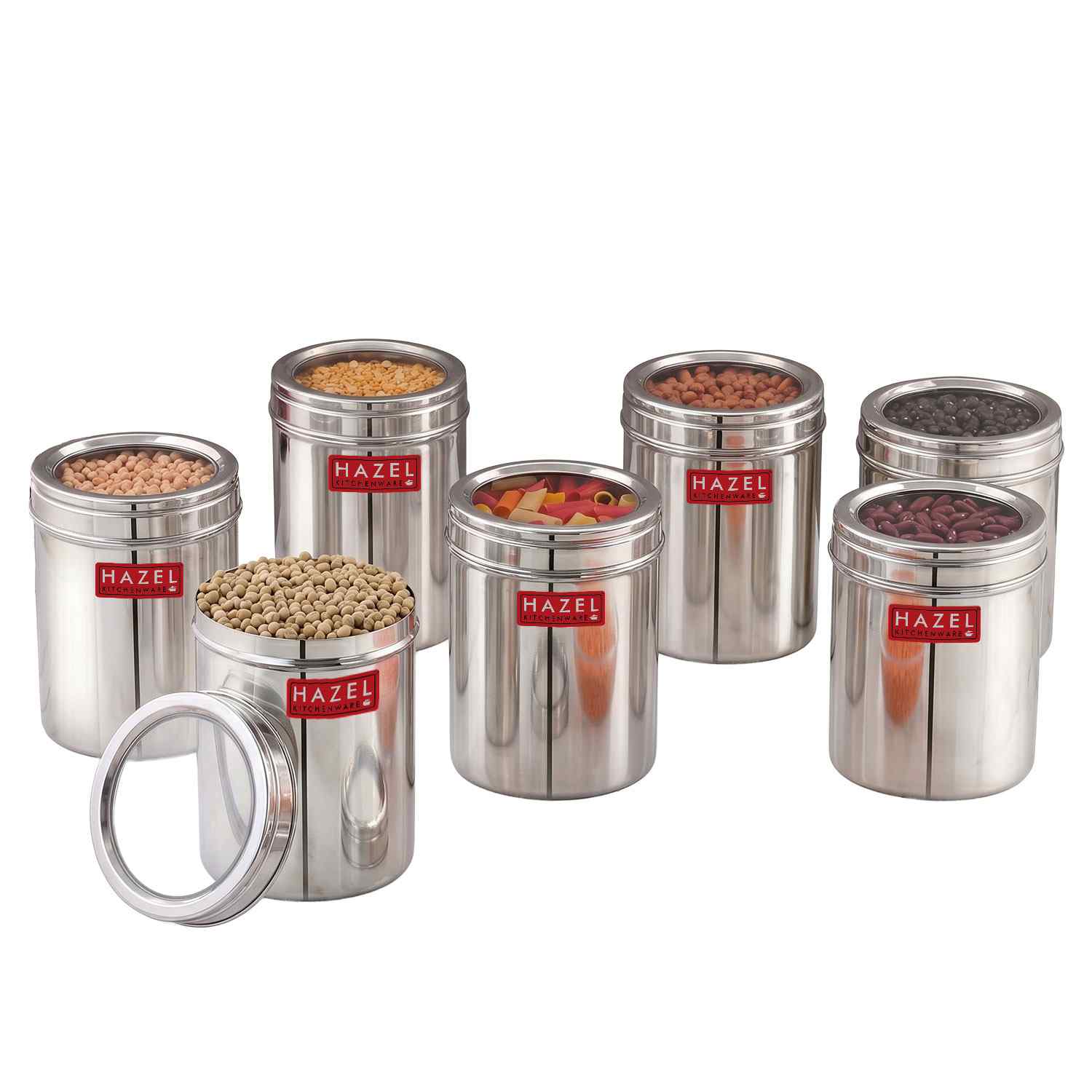 HAZEL Stainless Steel Kitchen Container with Transparent Lid | Top See Through Kitchen Container Set with Matt Finish | Multipurpose Container for Kitchen Storage, 1600 ML, Set of 6