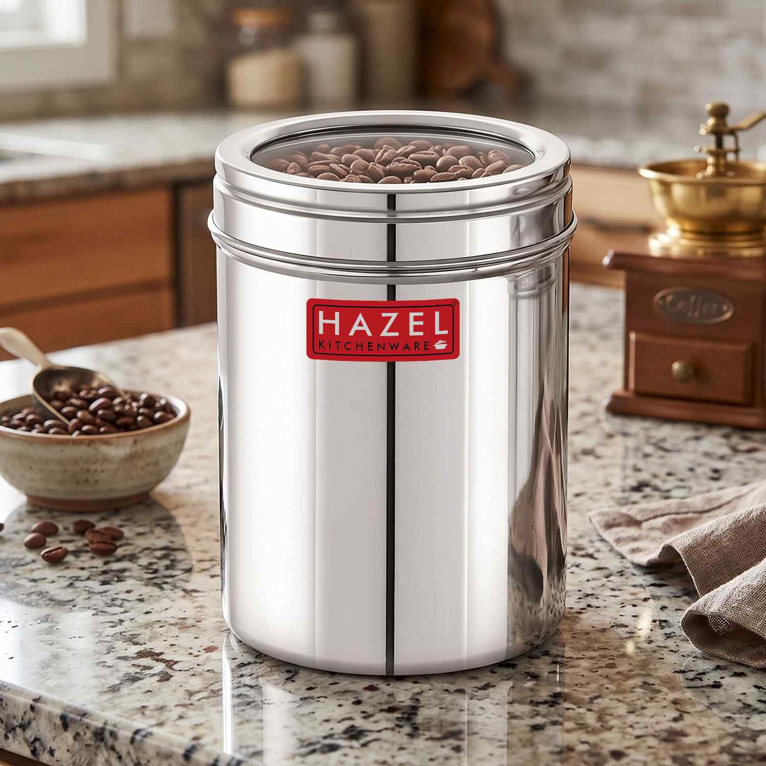 HAZEL Stainless Steel Kitchen Container with Transparent Lid | Top See Through Kitchen Container Set with Matt Finish | Multipurpose Container for Kitchen Storage, 1600 ML