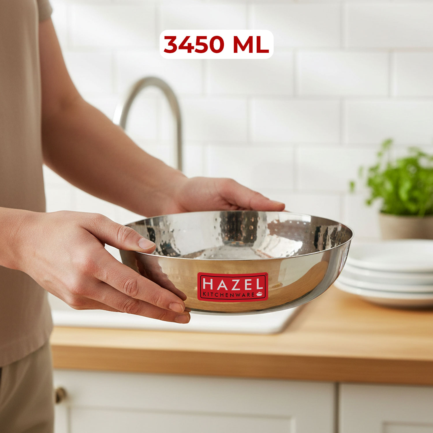 HAZEL Alfa Stainless Steel Hammered Tone Kadai Tasra, Diameter 27 cm, 3.45 LTR