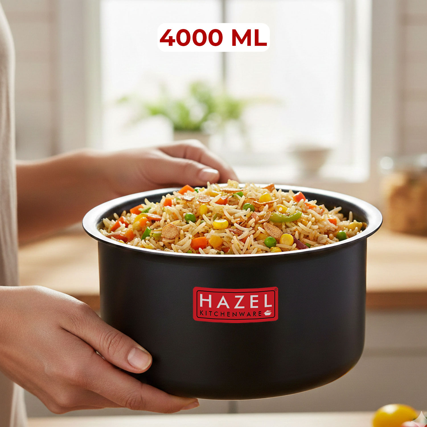 HAZEL Hard Anodised Tope Patila 3mm Aluminium Anodized Boiling Vessels Bhagona Dekchi, 4000 ml, 20.7 cm, Black