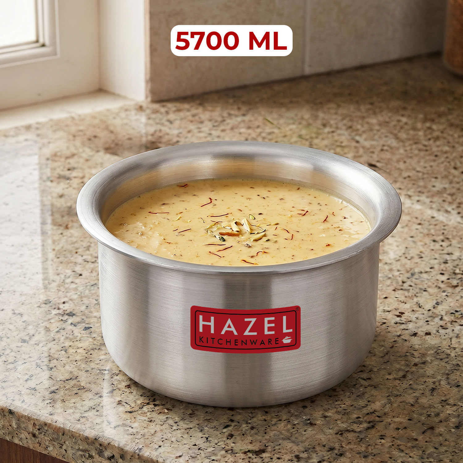 HAZEL Aluminium Induction Base Tope Patila Flat Bottom Boiling Vessels Bhagona Dekchi, 23.3 cm, 5700 ML