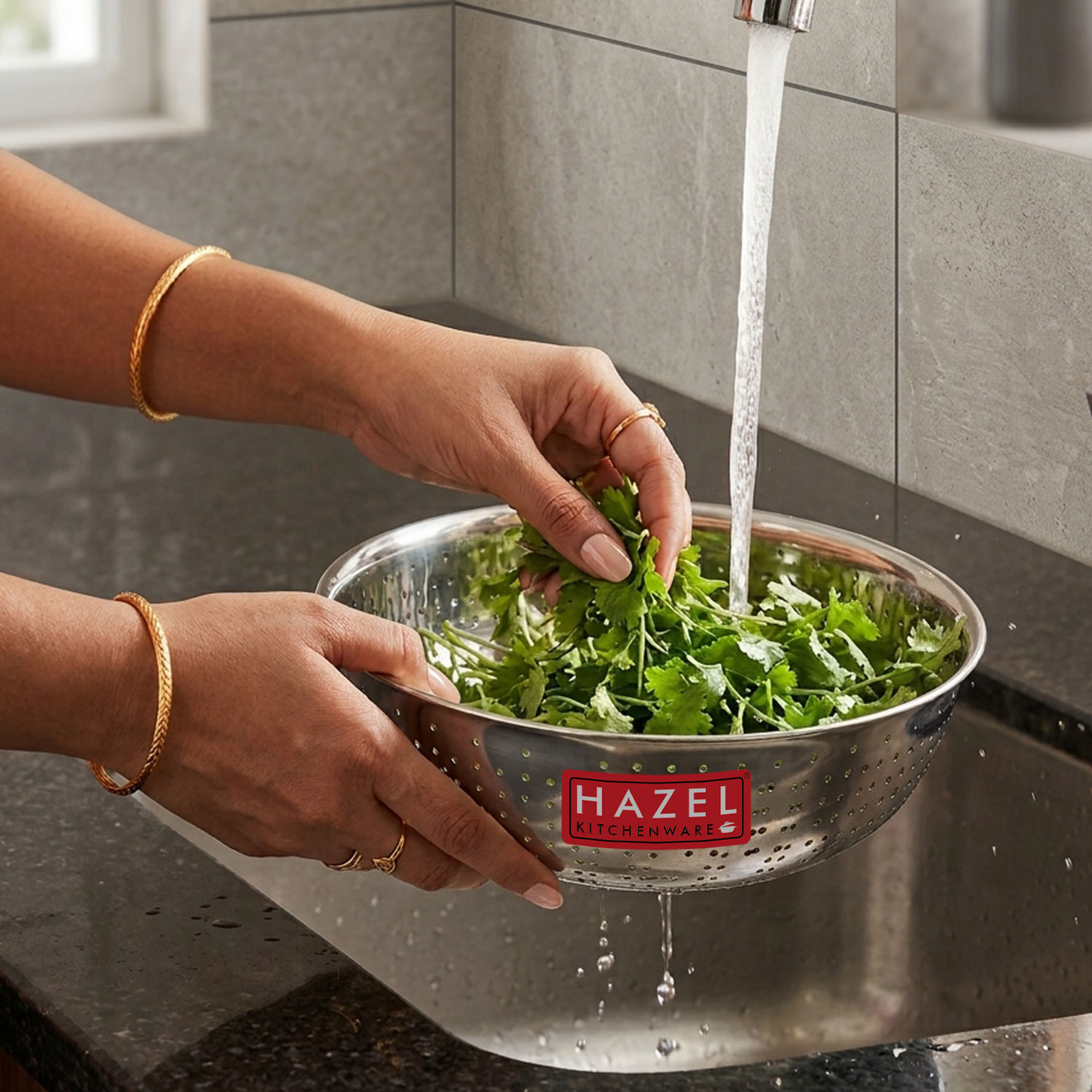 HAZEL Stainless Steel Multipurpose Food & Vegetable Strainer, 1 Pc, Dia 23 cm