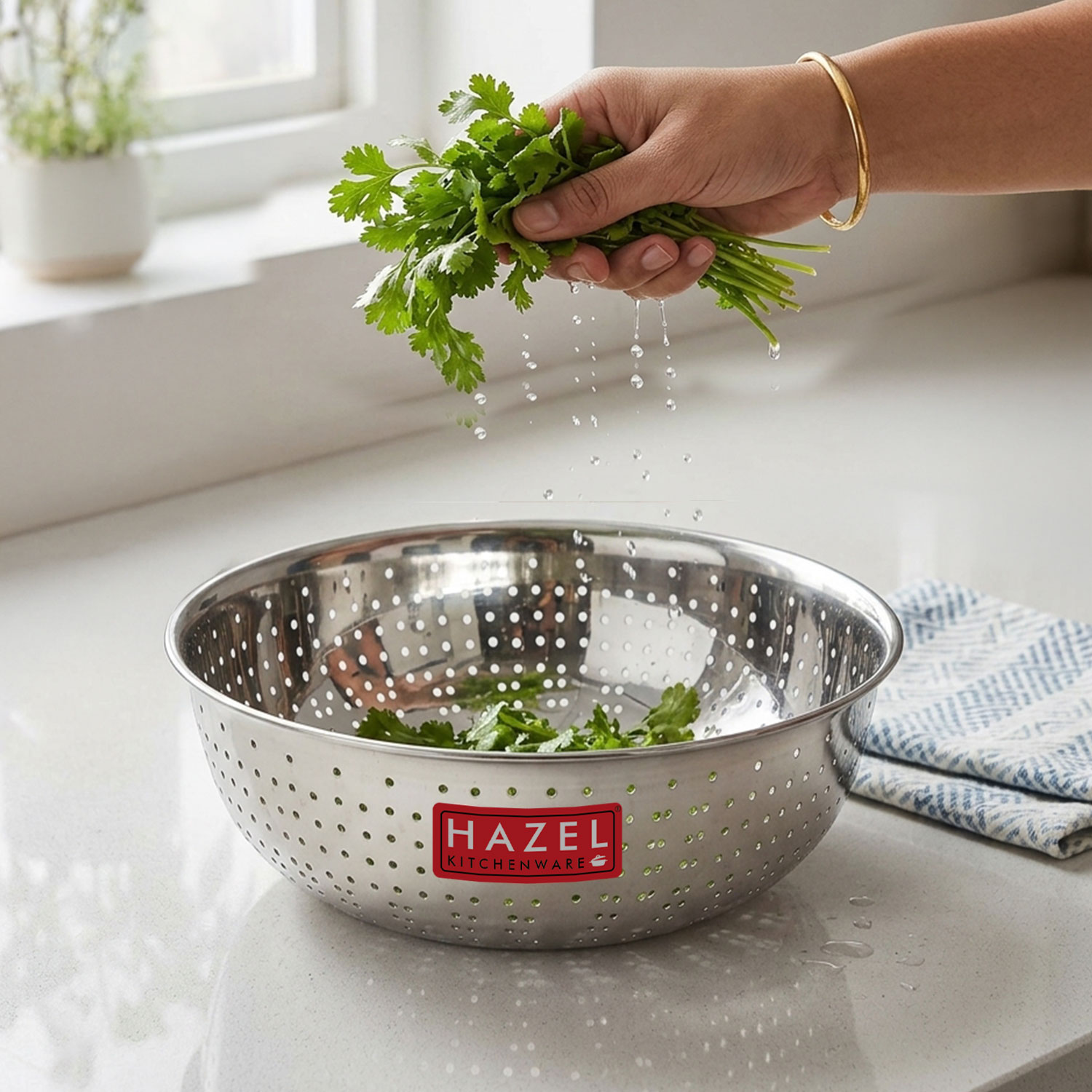 HAZEL Stainless Steel Multipurpose Food & Vegetable Strainer, 1 Pc, Dia 23 cm