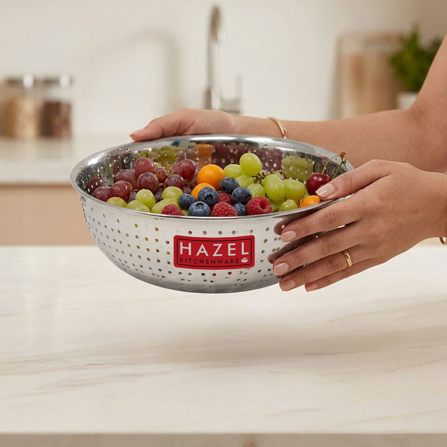 HAZEL Stainless Steel Multipurpose Food & Vegetable Strainer, 1 Pc, Dia 27 cm