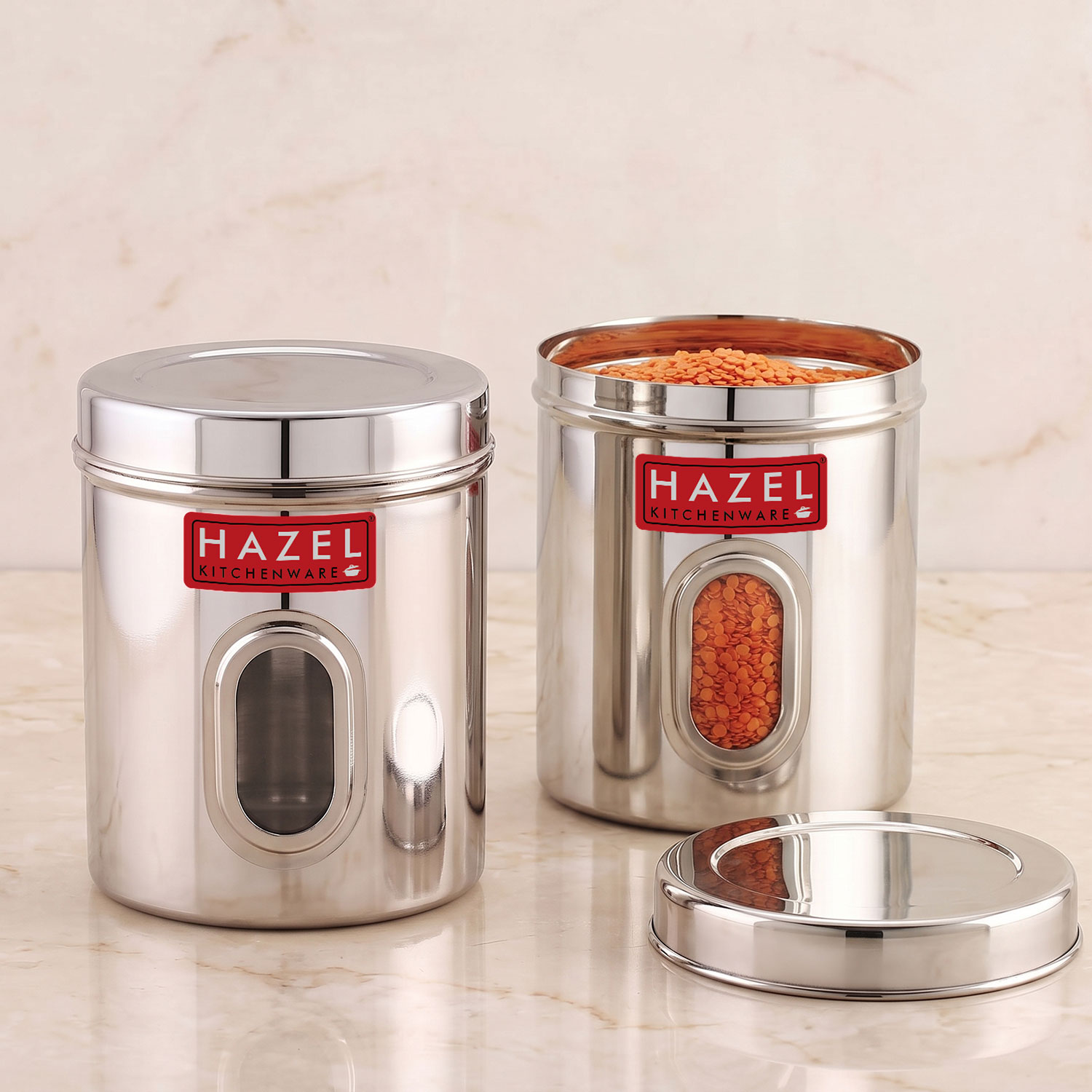 HAZEL Stainless Steel Transparent Kitchen Storage Containers with Air Tight Lid, 2400 ML, Set of 2