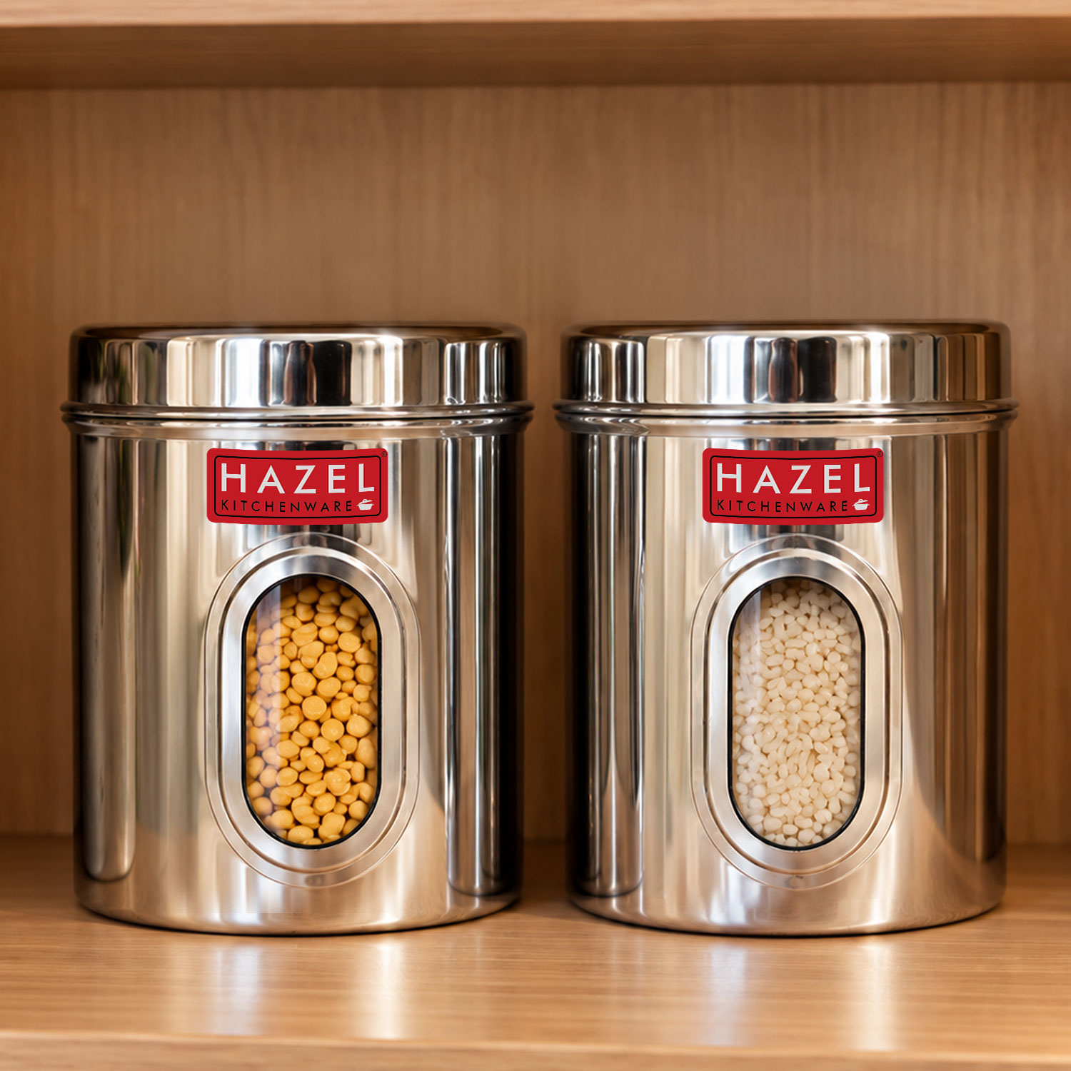 HAZEL Stainless Steel Transparent Kitchen Storage Containers with Air Tight Lid, 2400 ML, Set of 2