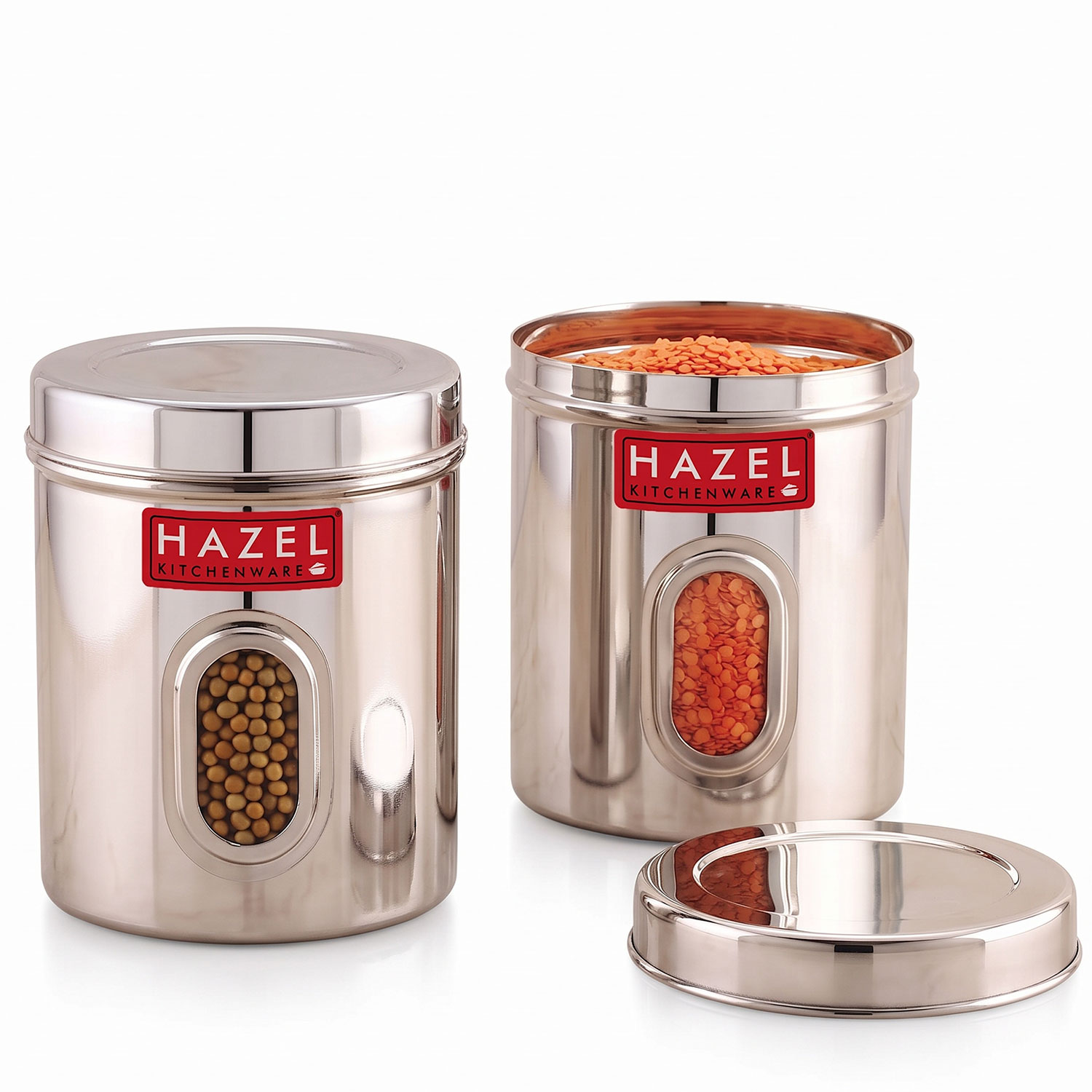 HAZEL Stainless Steel Transparent Kitchen Storage Containers with Air Tight Lid, 2400 ML, Set of 2