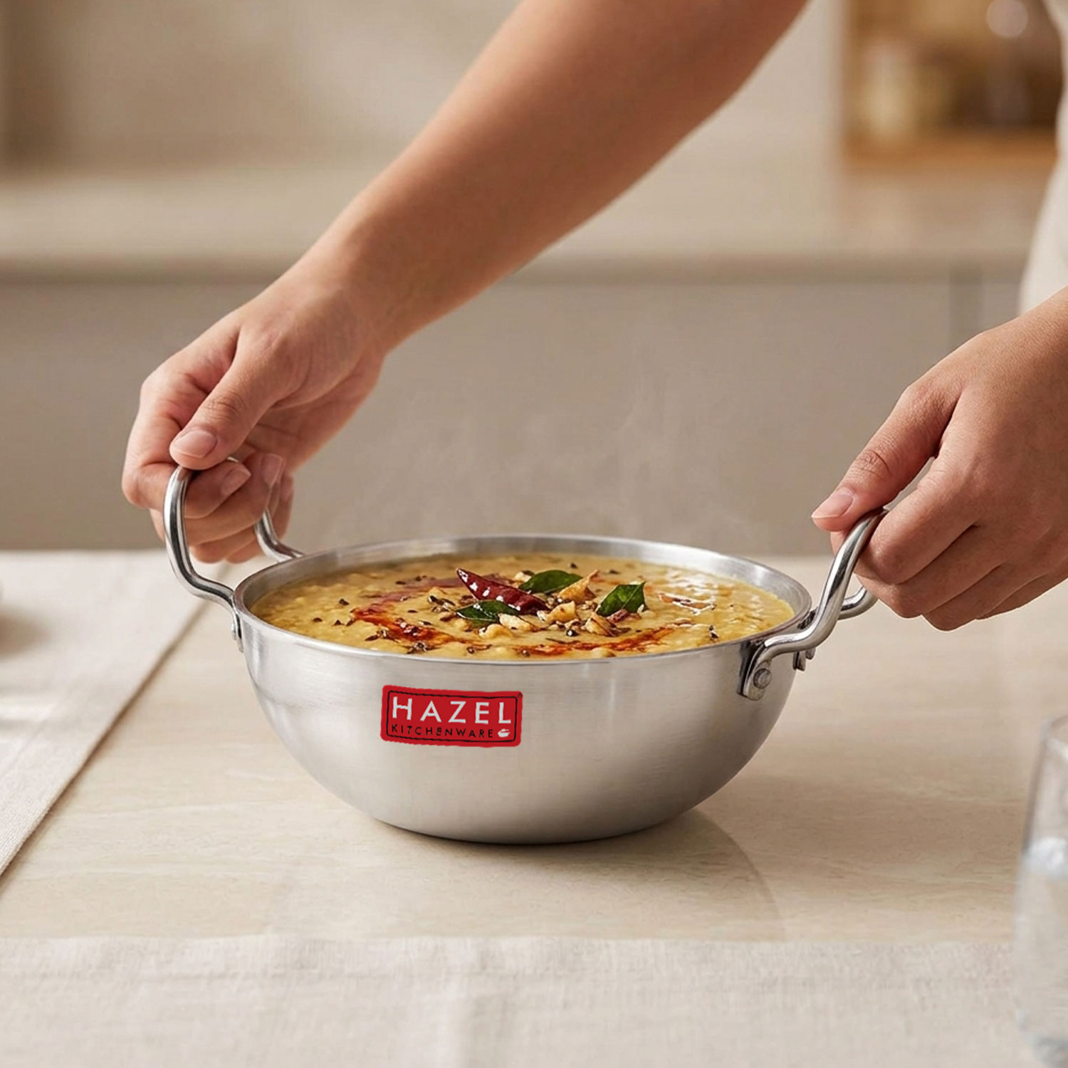 HAZEL 4mm Aluminium Kadhai with Handle | Aluminium Small Kadai