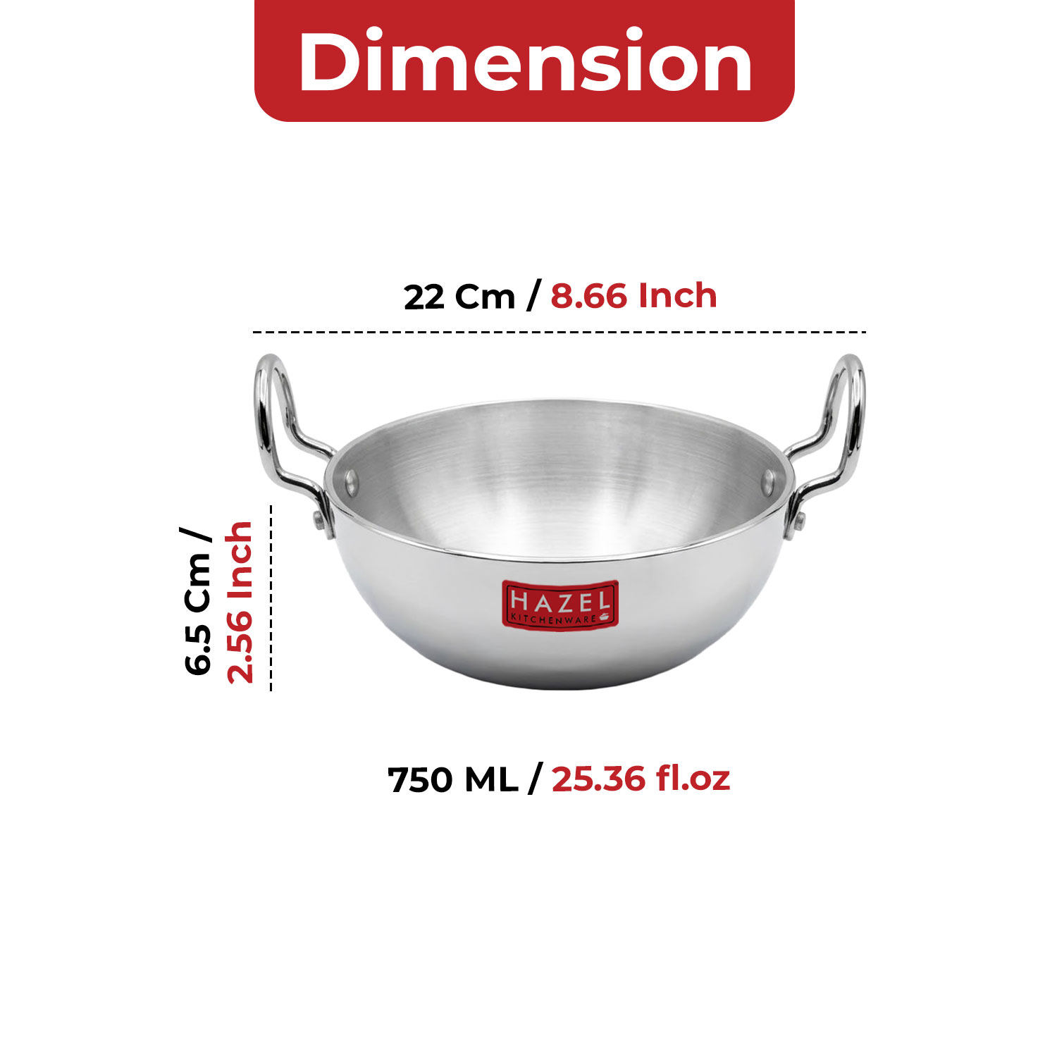HAZEL 4mm Aluminium Kadhai with Handle | Aluminium Small Kadai