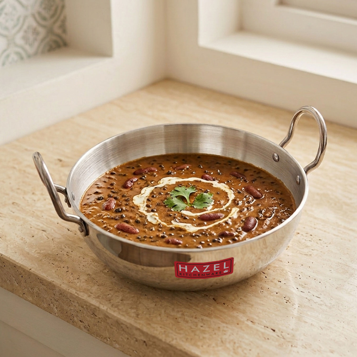 HAZEL 4mm Aluminium Kadhai with Handle | Aluminium Kadai Big Size , 3500 ml, Silver