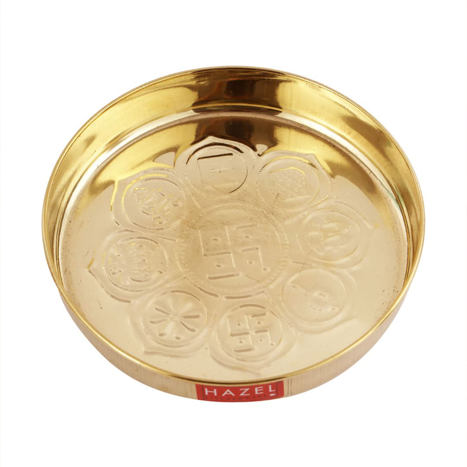 HAZEL Astmangal khuchi Brass Puja Pooja Aarti Golden Thali 12.5 cm, Golden