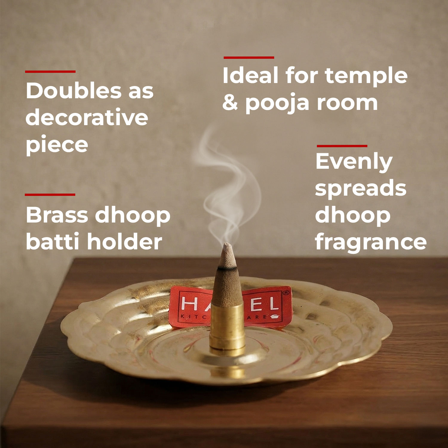 HAZEL Dhoop Stand For Puja | Brass Dhoop Batti Holder | Incense Stick Stand with Ash Catcher For Pooja | Dhup Stick Stand (8 x 1.5 cm)