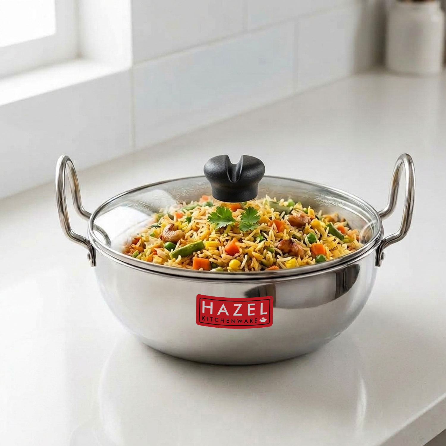 HAZEL 4 mm Aluminium Kadhai Kadai with Glass Lid | Vessels for Cooking Deep Frying Kadai, 3500 ML