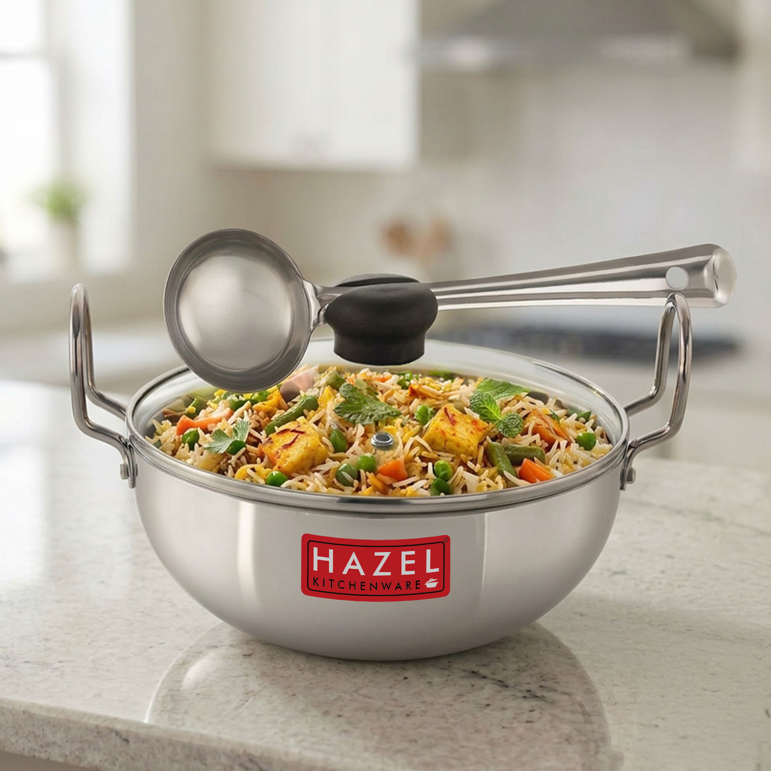 HAZEL 4 mm Aluminium Kadhai Kadai with Glass Lid | Vessels for Cooking Deep Frying Kadai, 3500 ML