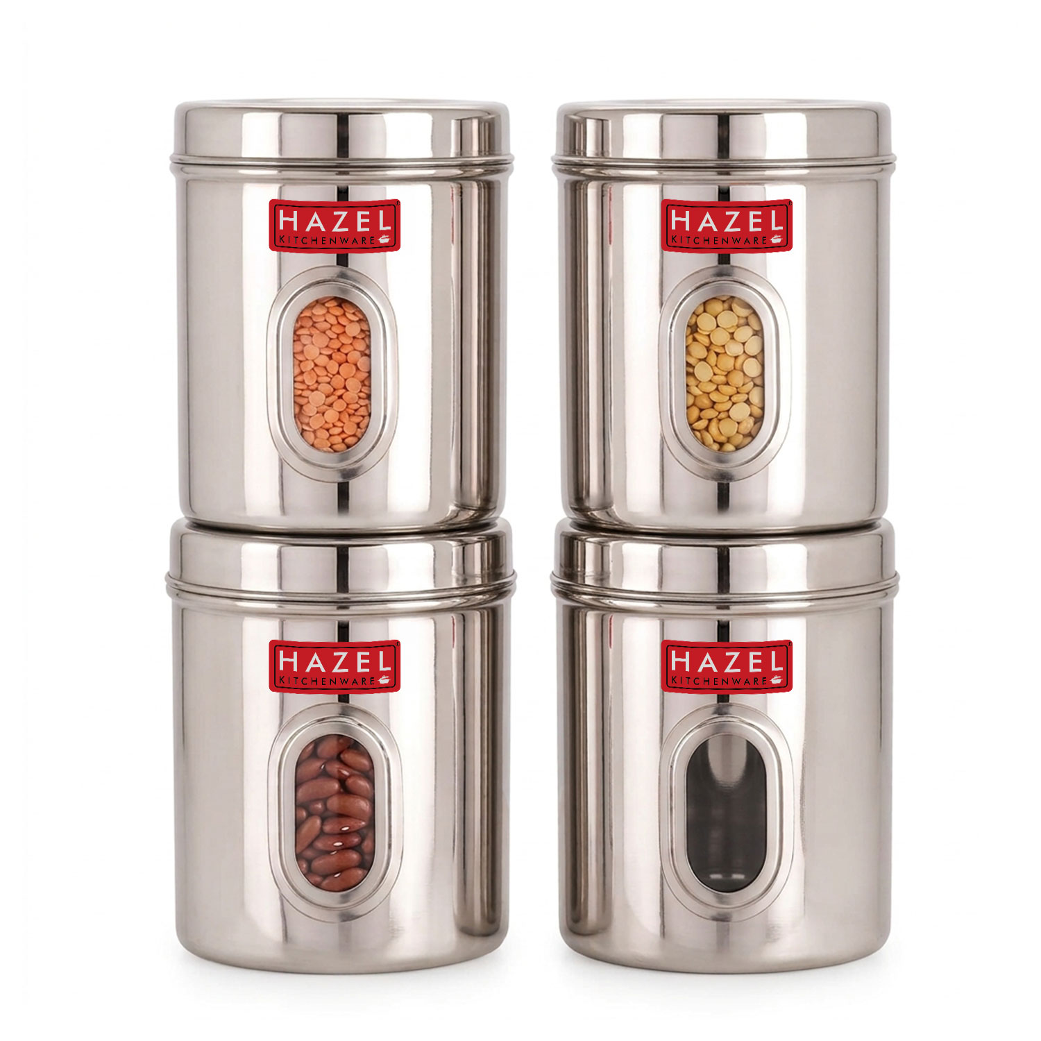 HAZEL Stainless Steel Transparent Kitchen Storage Containers with Air Tight Lid, 2400 ML, Set of 4