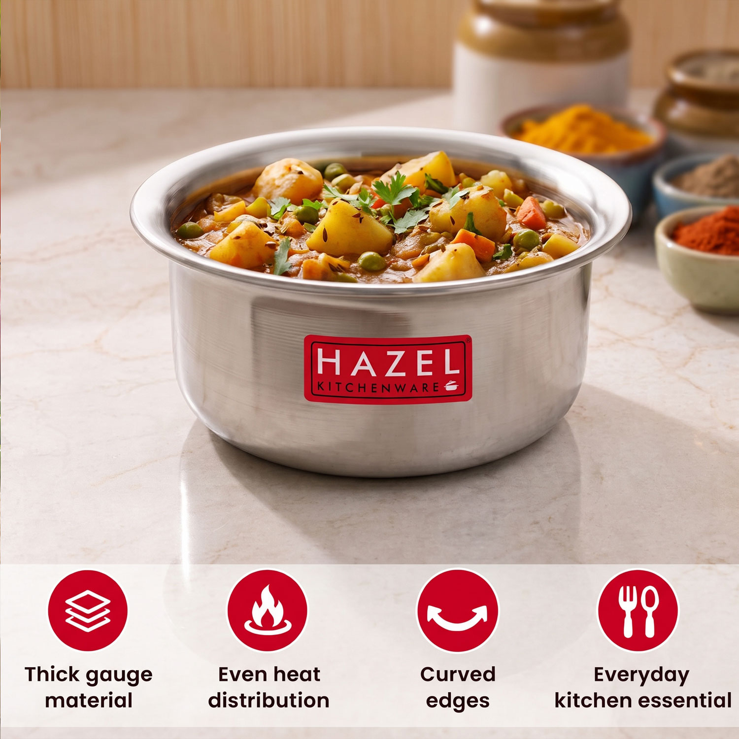 HAZEL Aluminium Tope (2000 ML, 1pc) Silver