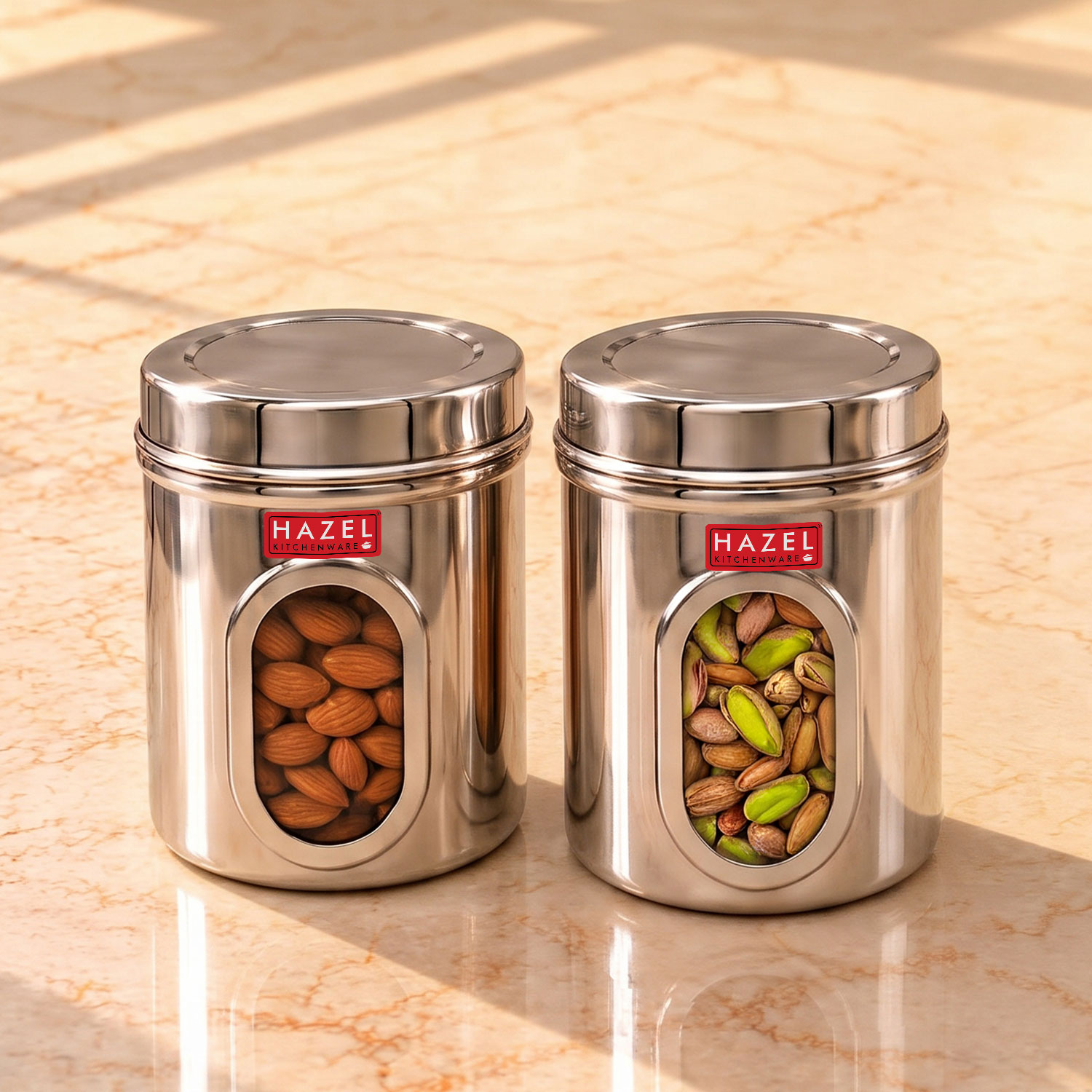HAZEL Steel Kitchen Storage Containers | Tranparent Air Tight Containers for Storage, 1000 ML, Set of 2