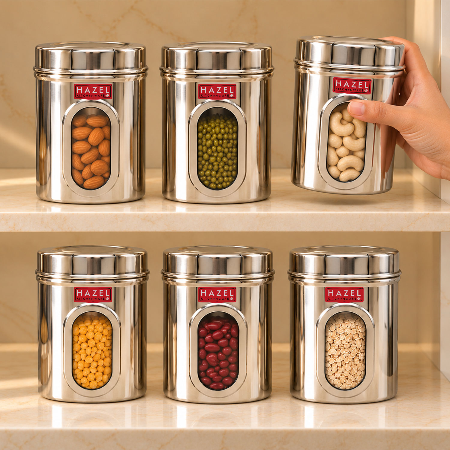 HAZEL Steel Kitchen Storage Containers | Tranparent Air Tight Containers for Storage, 1000 ML, Set of 2