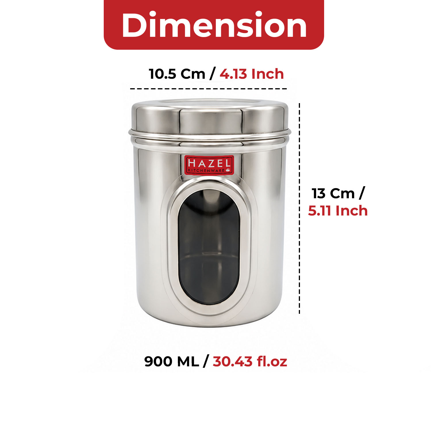 HAZEL Steel Kitchen Storage Containers | Tranparent Air Tight Containers for Storage, 1000 ML, Set of 2