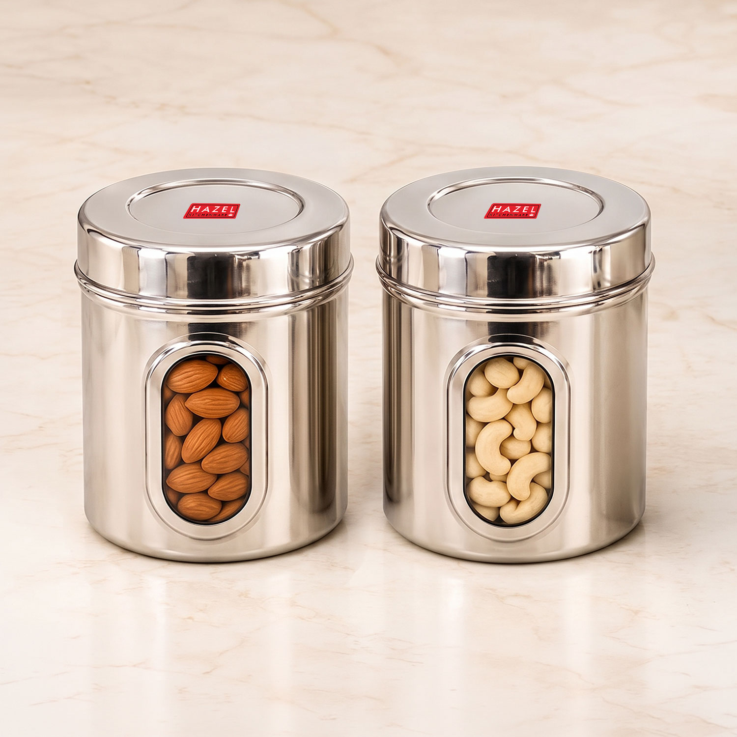 HAZEL Steel Container for Kitchen Storage | Transparent Kitchen Storage Containers, 1400 ML, Set of 2